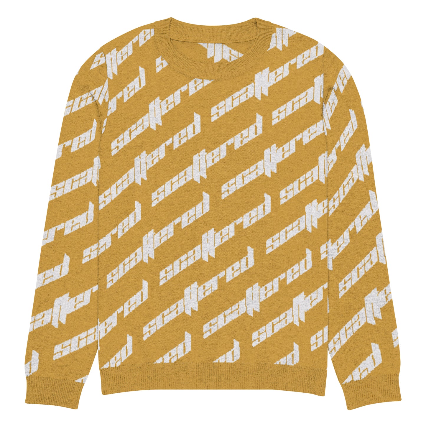 Mustard Yellow Scattered Logo Knitted Crewneck Sweater