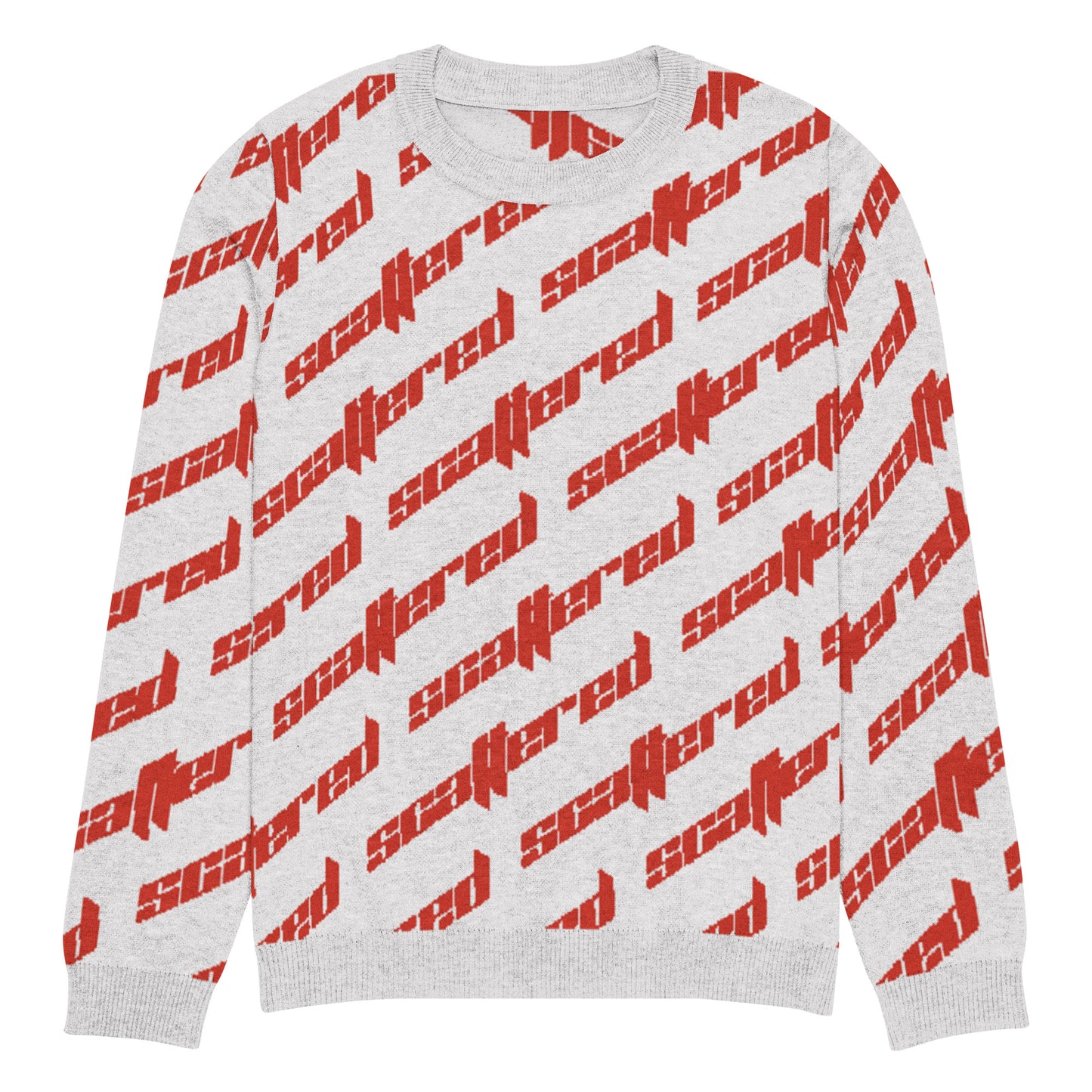 White/Red Scattered Logo Knitted Crewneck Sweater