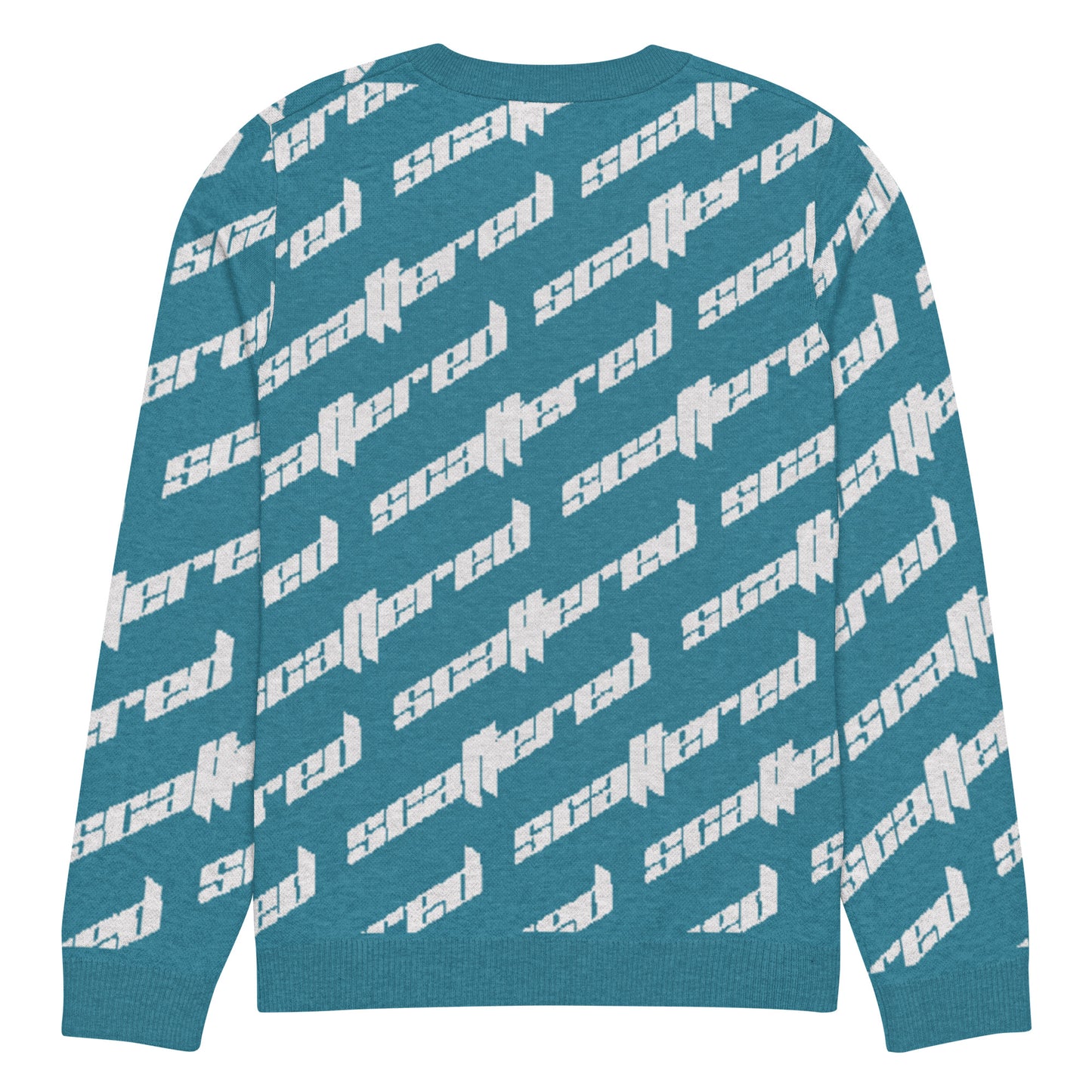 Cyan Blue Scattered Logo Knitted Crewneck Sweater