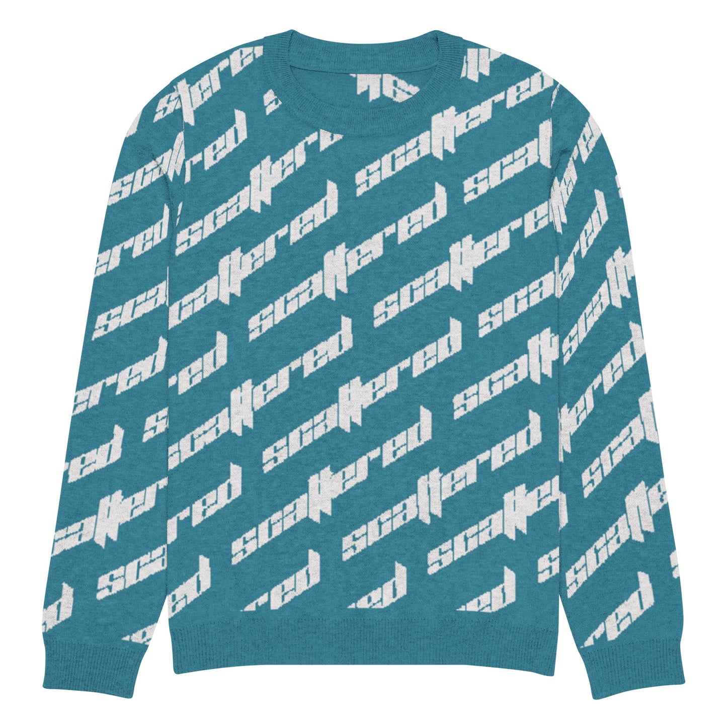 Cyan Blue Scattered Logo Knitted Crewneck Sweater
