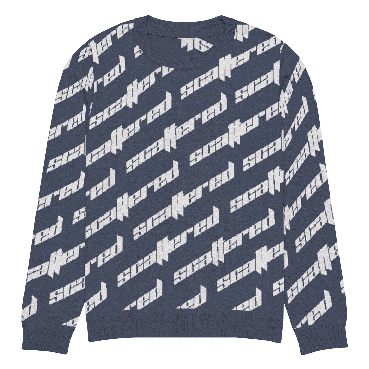 Navy Blue Scattered Logo Knitted Crewneck Sweater