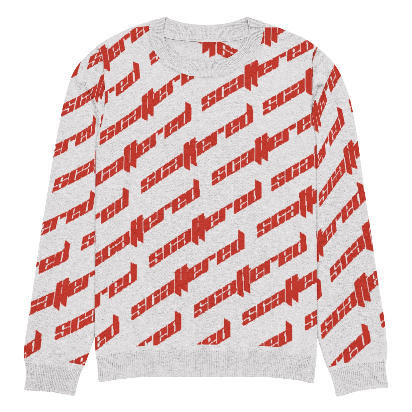 White/Red Scattered Logo Knitted Crewneck Sweater