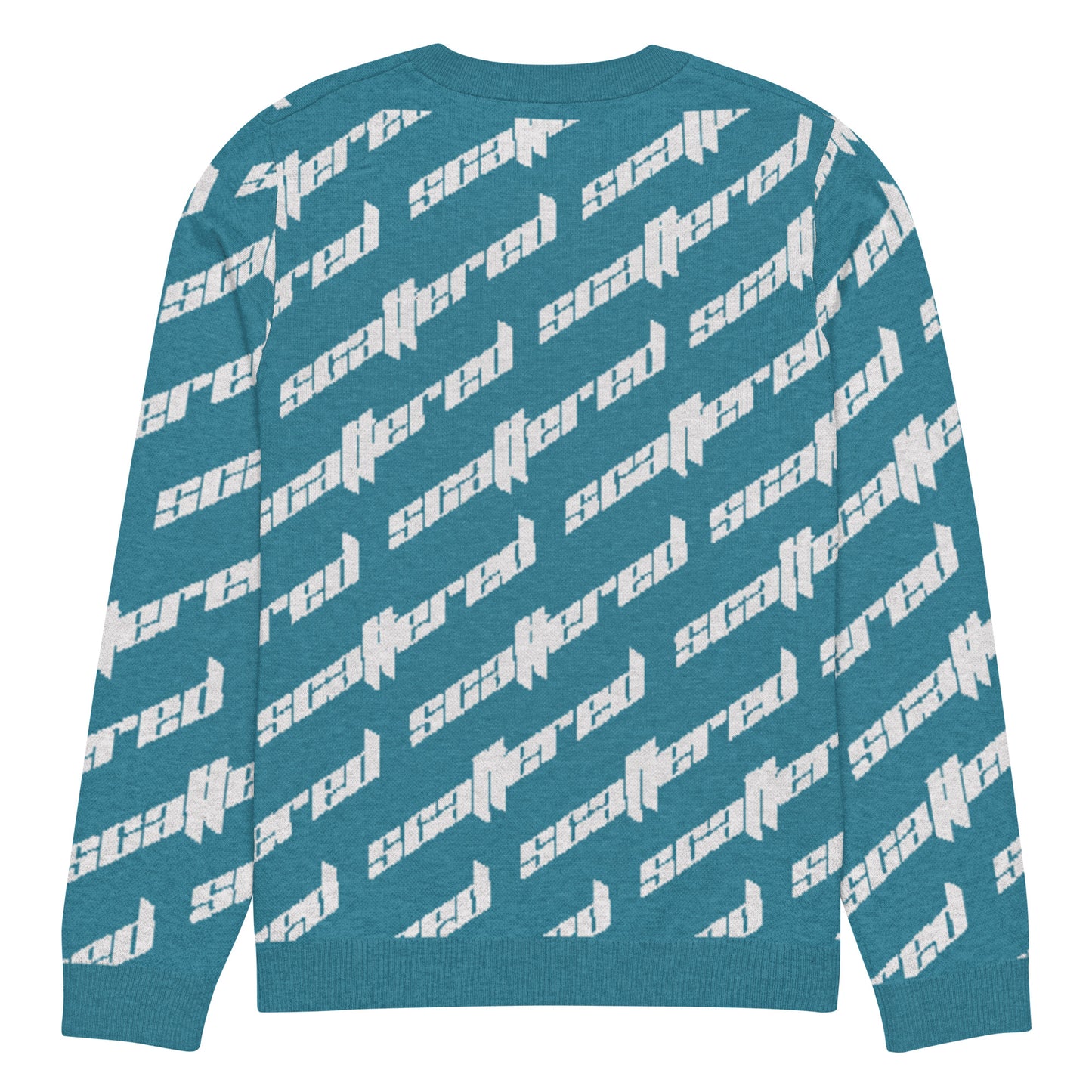 Cyan Blue Scattered Logo Knitted Crewneck Sweater