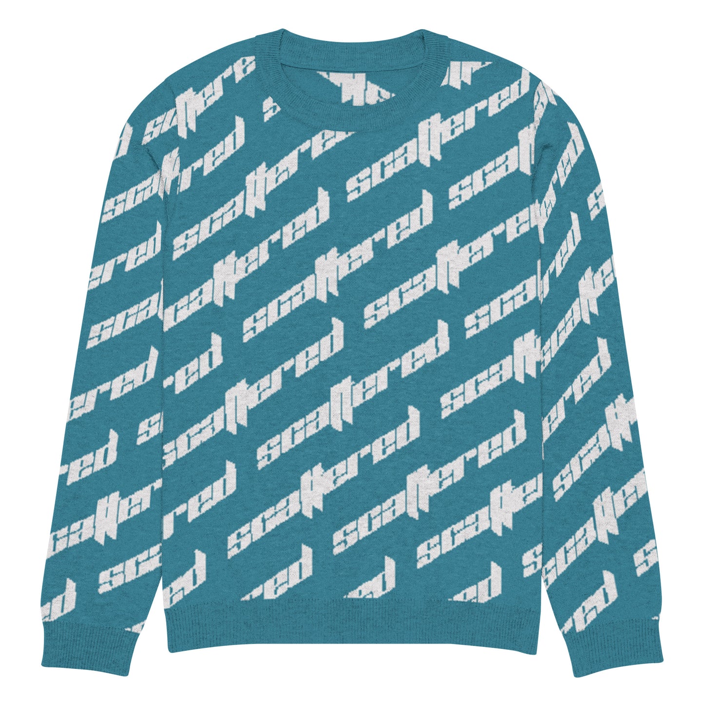 Cyan Blue Scattered Logo Knitted Crewneck Sweater