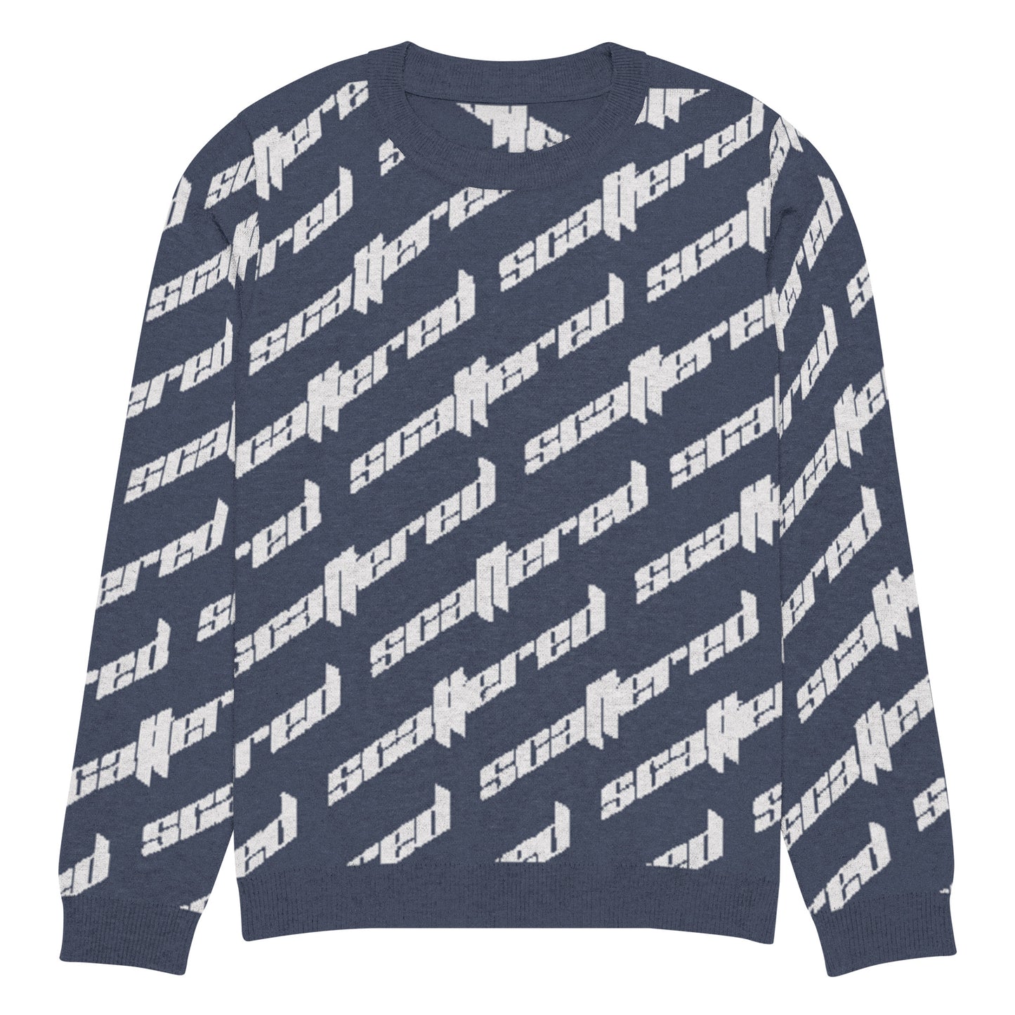 Navy Blue Scattered Logo Knitted Crewneck Sweater