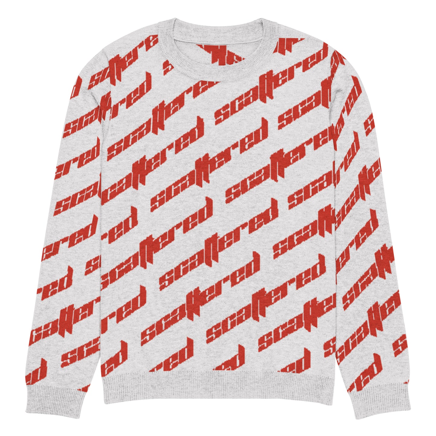 White/Red Scattered Logo Knitted Crewneck Sweater
