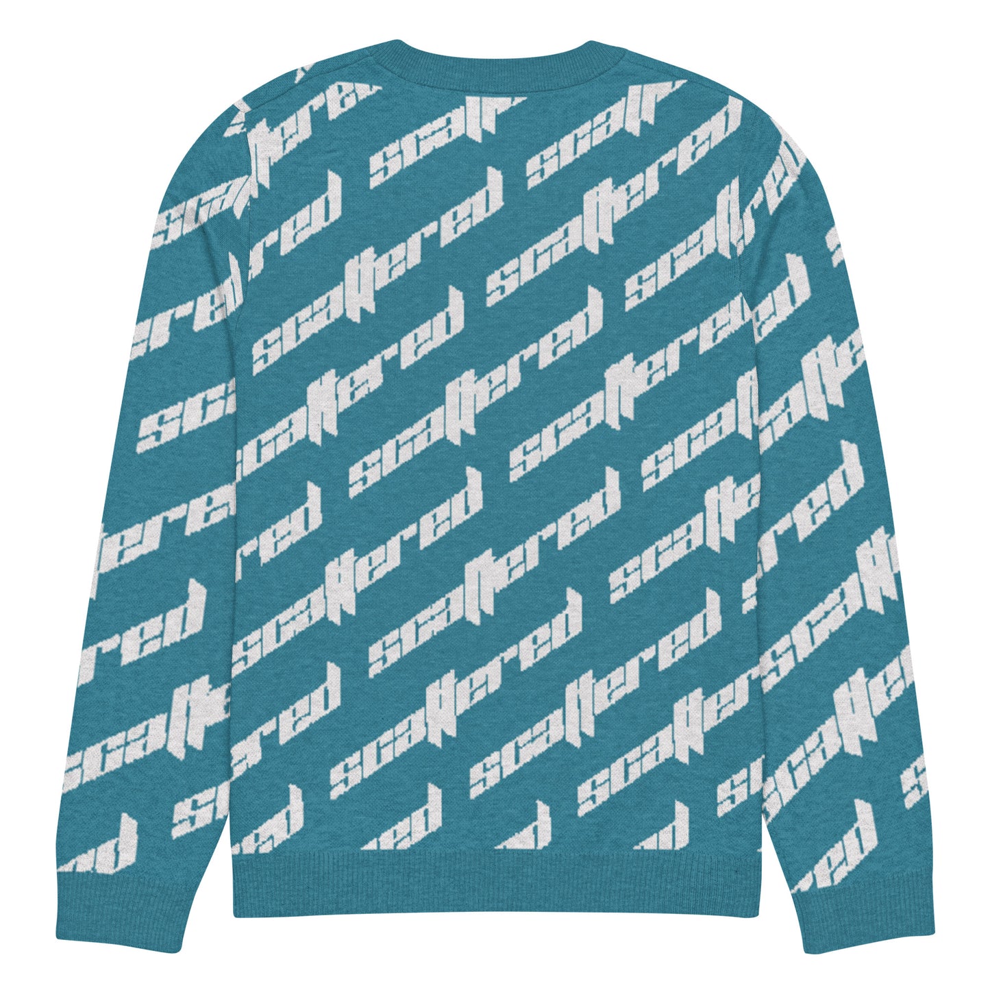 Cyan Blue Scattered Logo Knitted Crewneck Sweater
