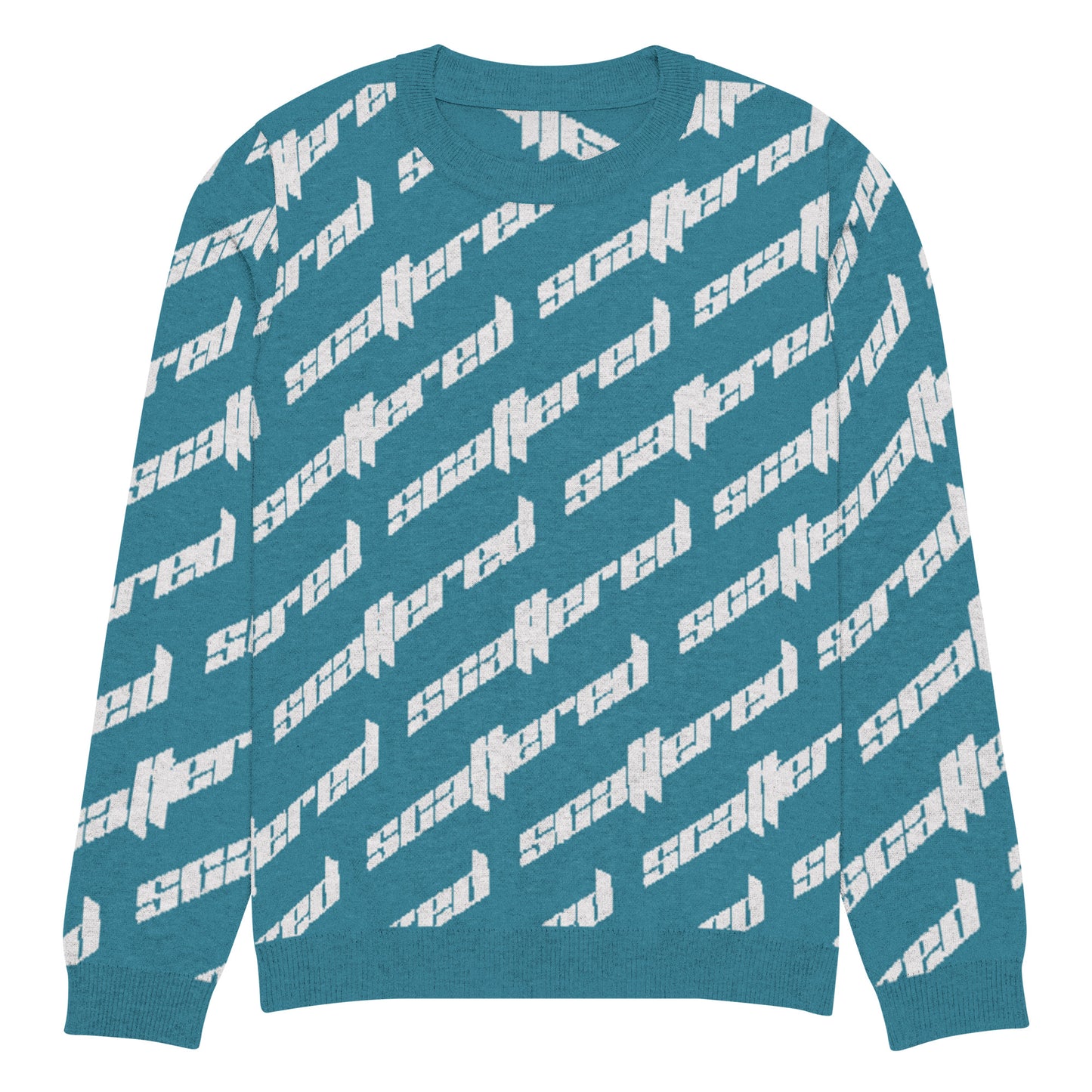 Cyan Blue Scattered Logo Knitted Crewneck Sweater