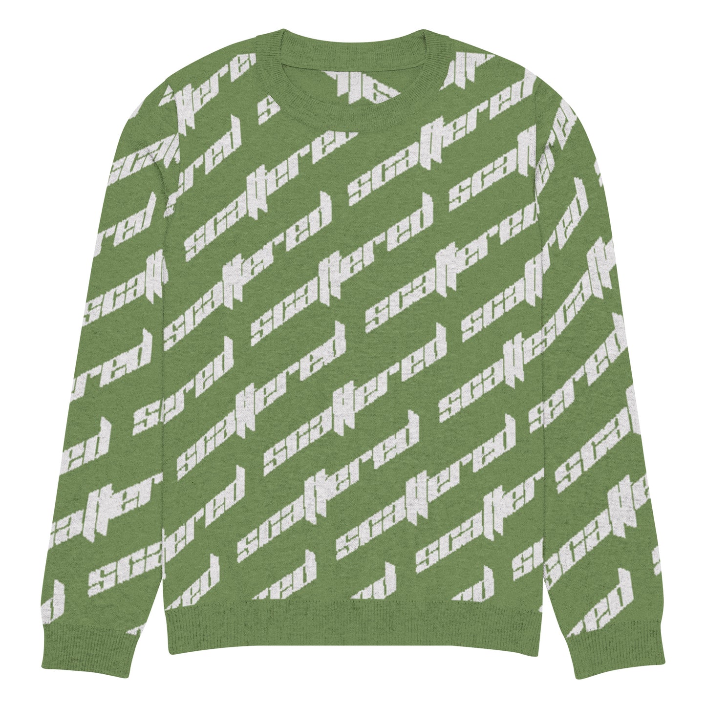 Grass Green Scattered Logo Knitted Crewneck Sweater