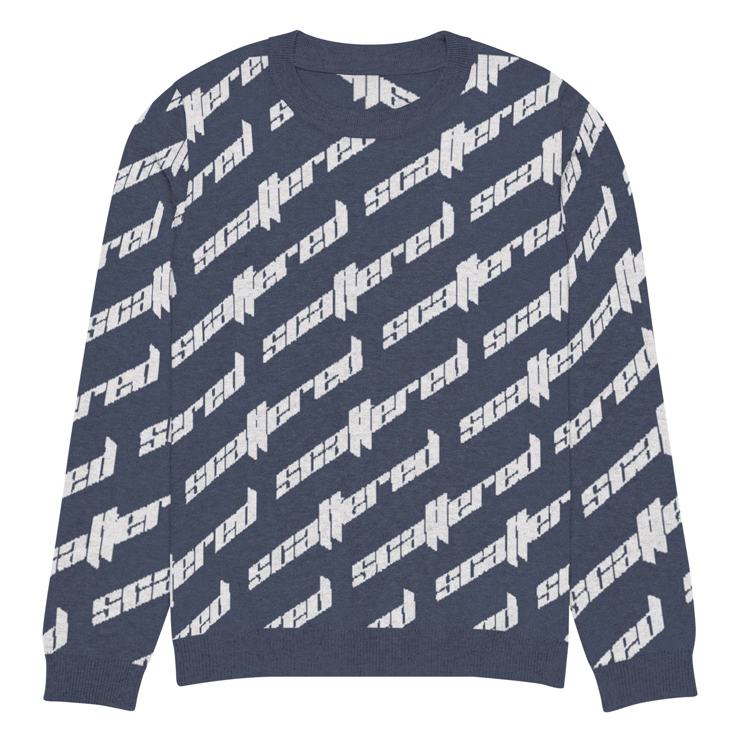 Navy Blue Scattered Logo Knitted Crewneck Sweater
