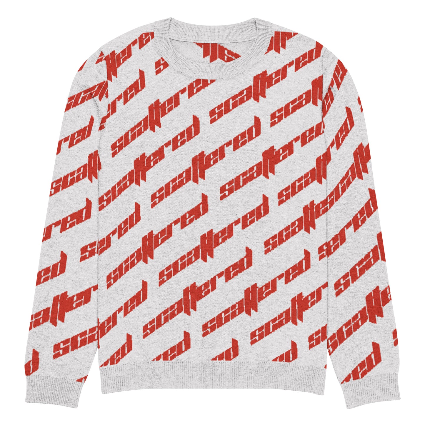 White/Red Scattered Logo Knitted Crewneck Sweater