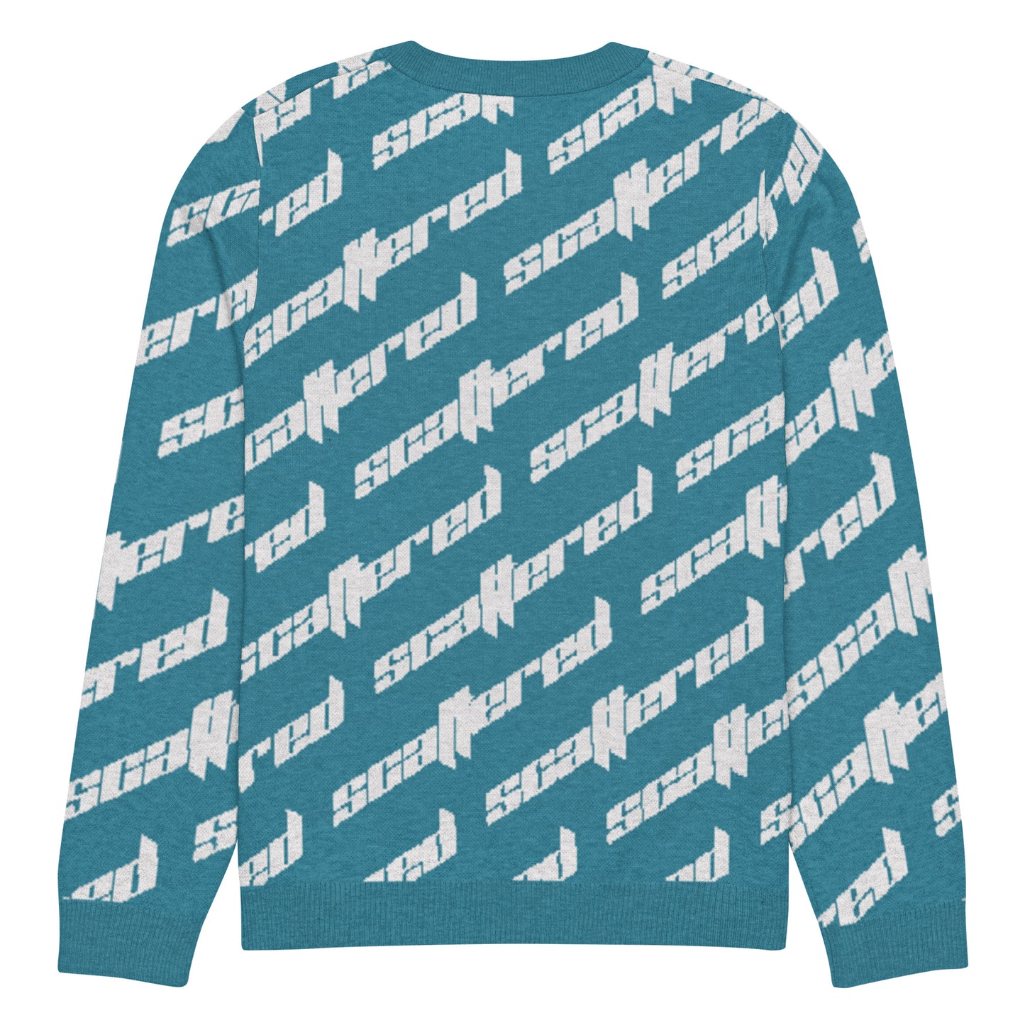 Cyan Blue Scattered Logo Knitted Crewneck Sweater