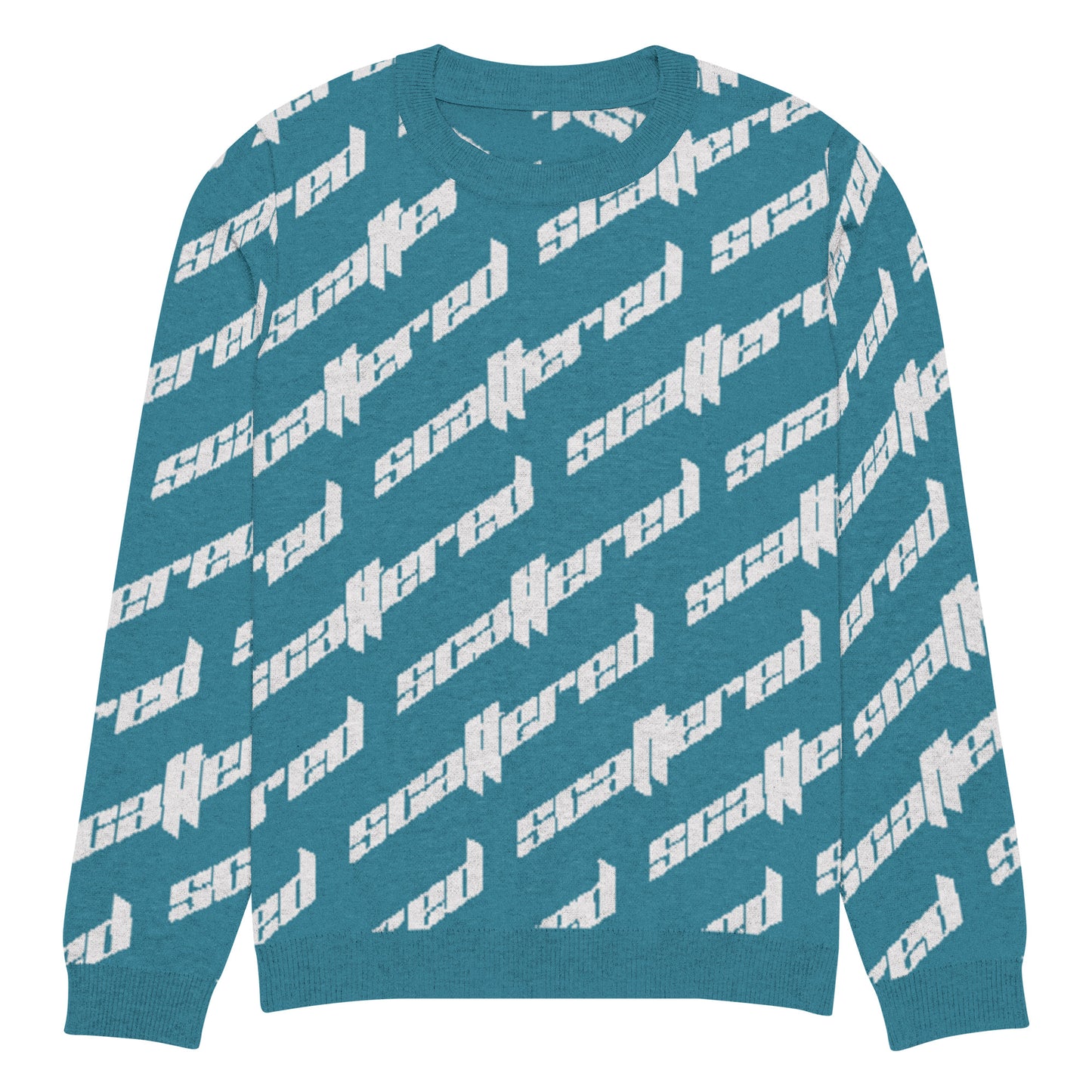 Cyan Blue Scattered Logo Knitted Crewneck Sweater