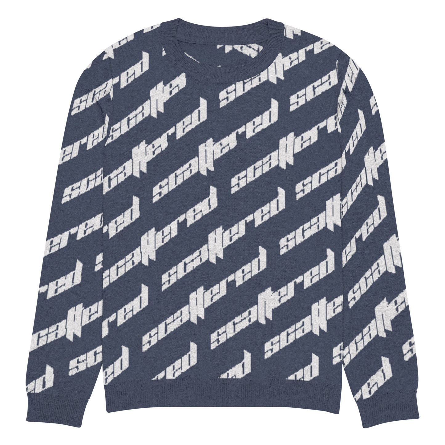 Navy Blue Scattered Logo Knitted Crewneck Sweater