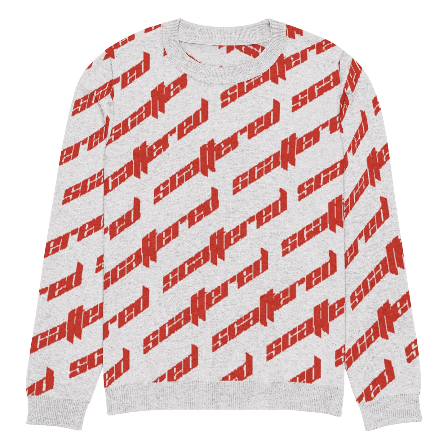 White/Red Scattered Logo Knitted Crewneck Sweater