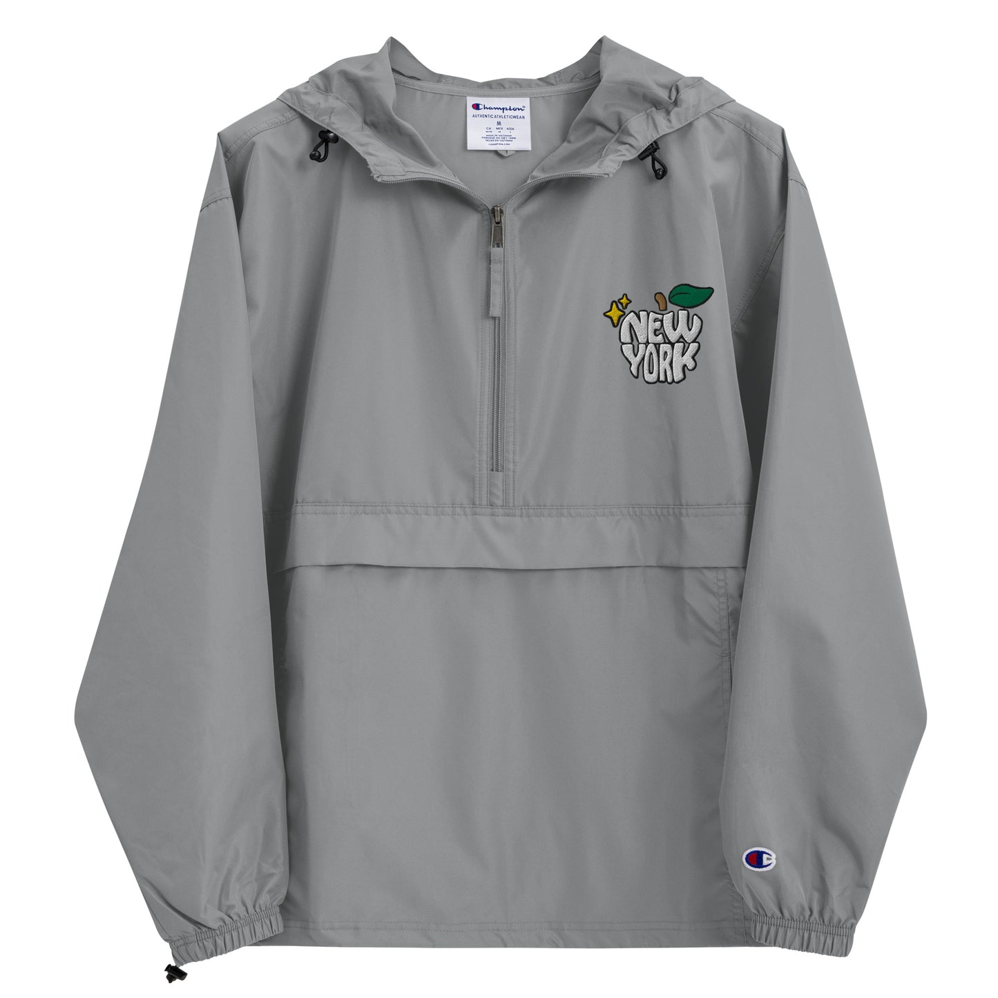 New York Apple Logo Embroidered Grey Champion Packable Windbreaker Jacket Scattered Streetwear