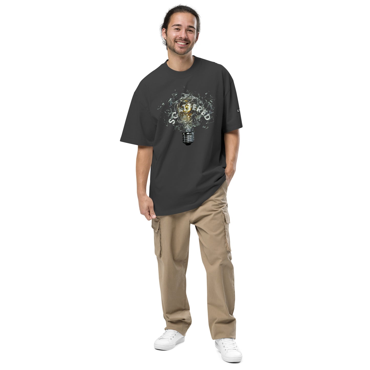 Scattered 2021 Bulb Printed Faded Oversized T-Shirt
