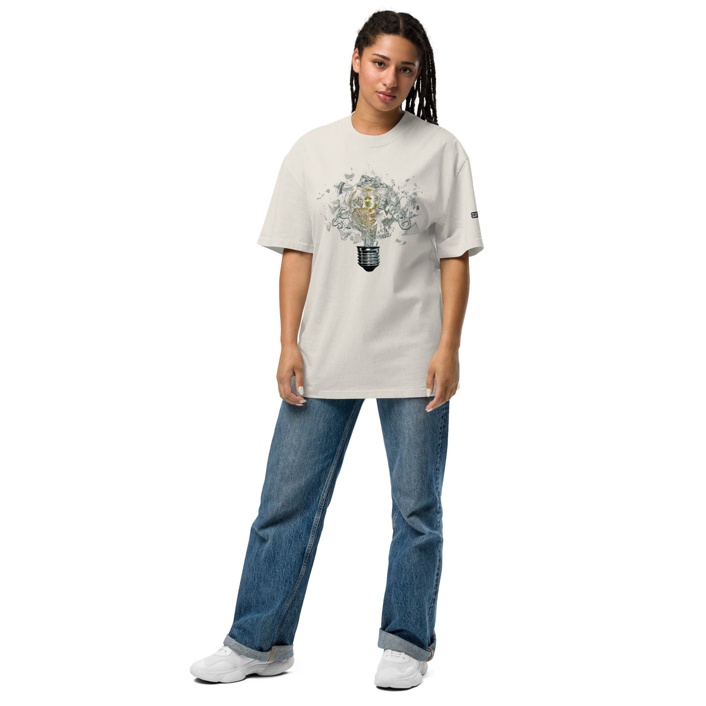 Scattered 2021 Bulb Printed Faded Oversized T-Shirt