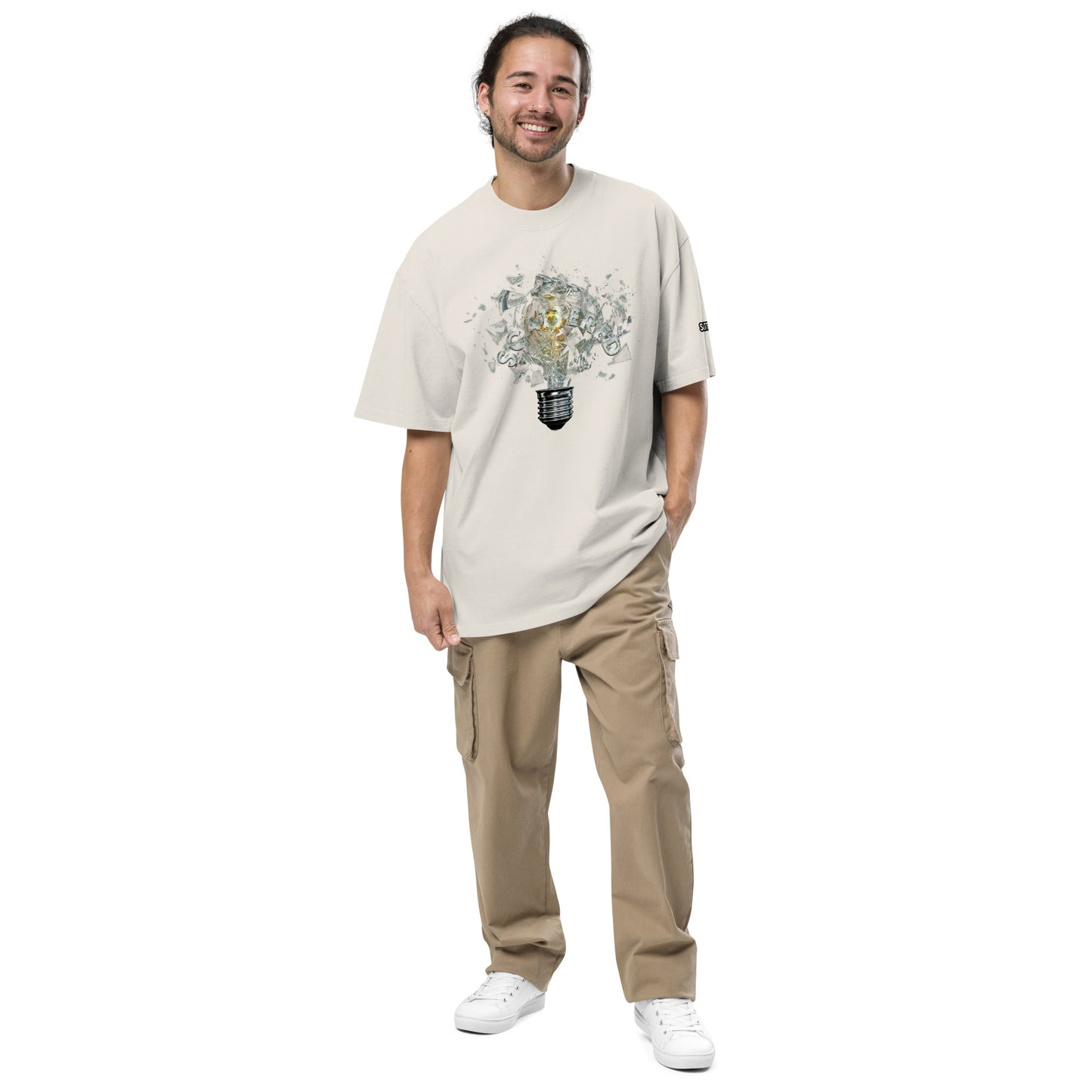 Scattered 2021 Bulb Printed Faded Oversized T-Shirt