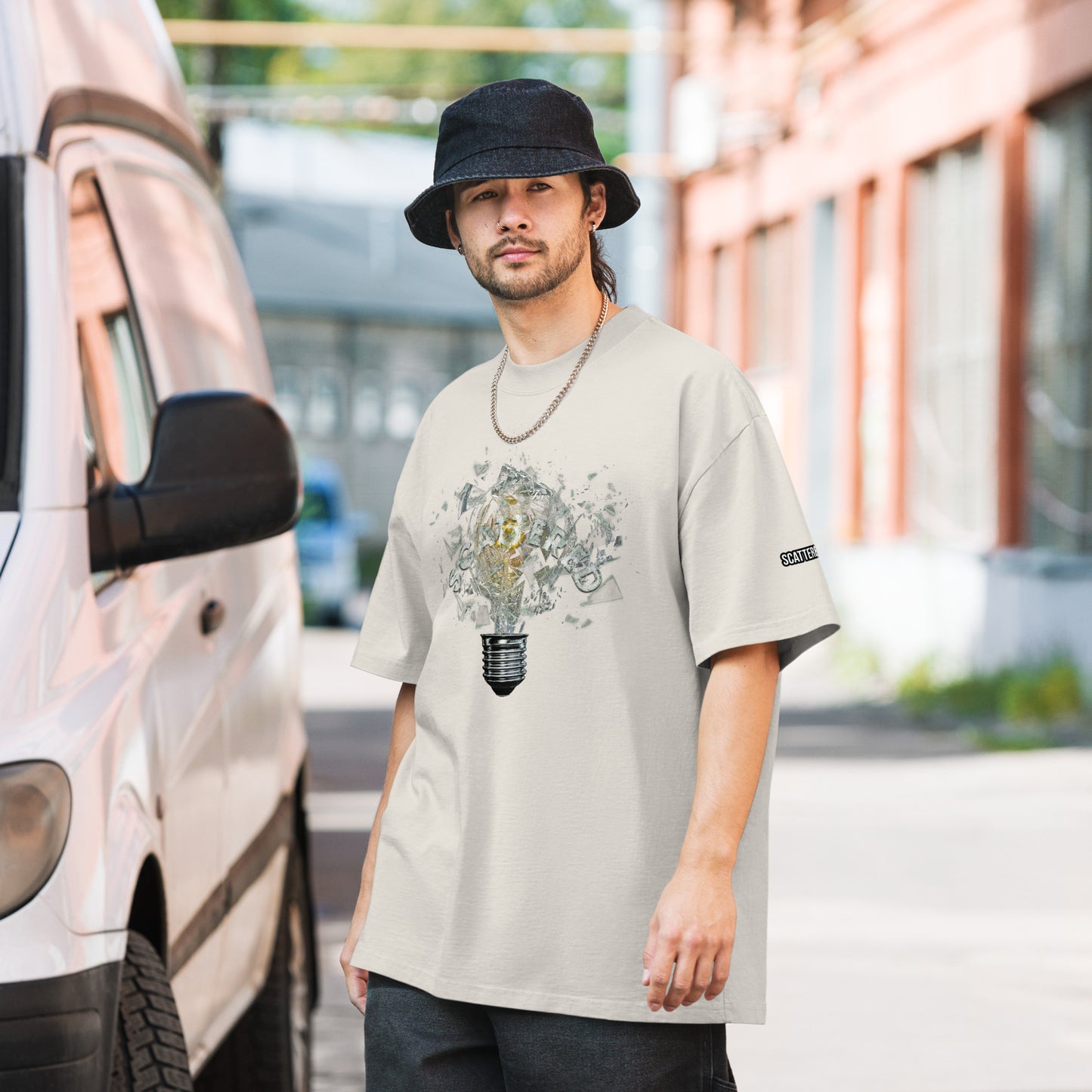 Scattered 2021 Bulb Printed Faded Oversized T-Shirt
