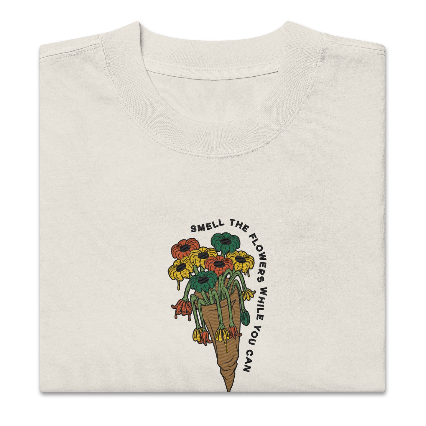 Scattered x Dripped Gawd Smell the Flowers Embroidered Faded T-shirt