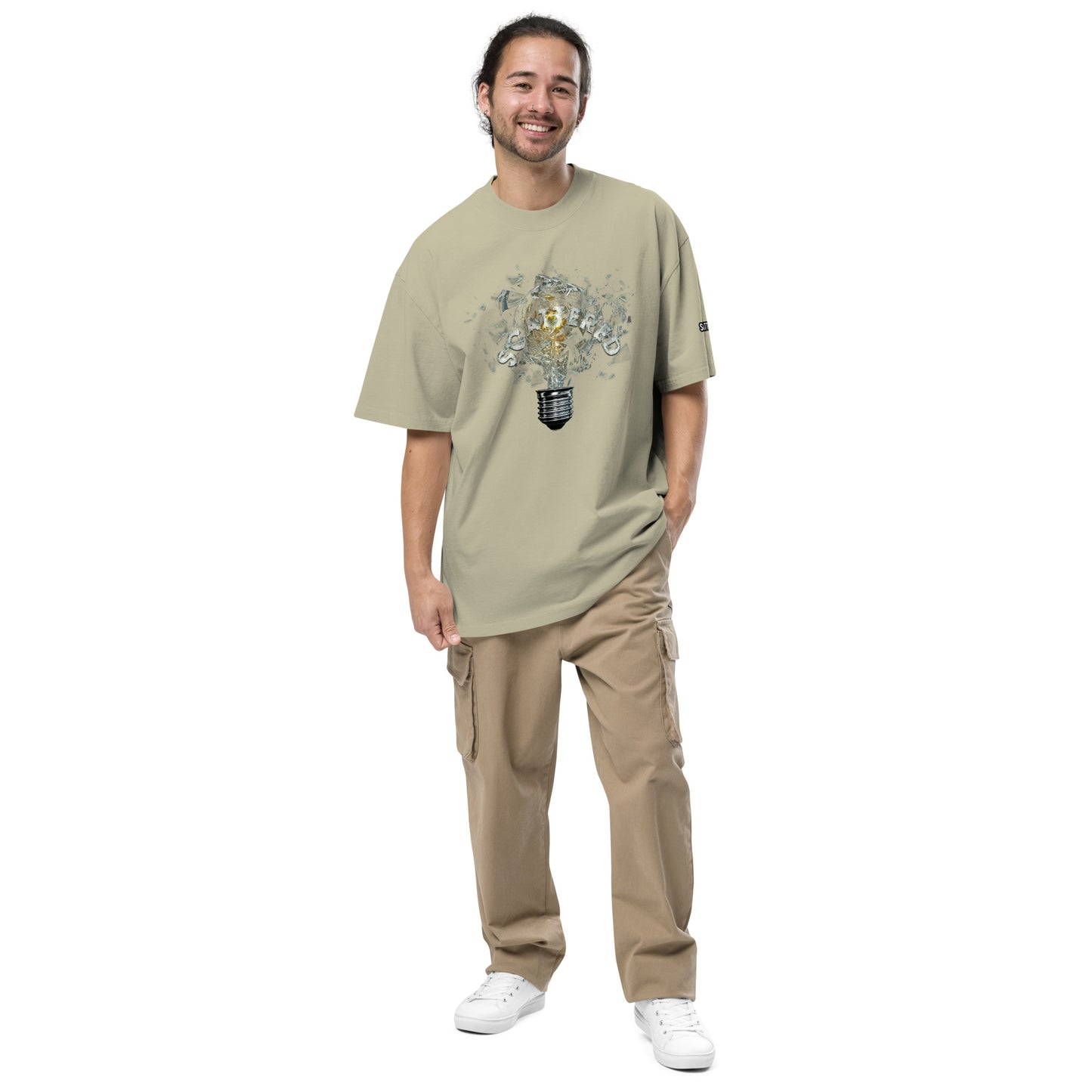 Scattered 2021 Bulb Printed Faded Oversized T-Shirt