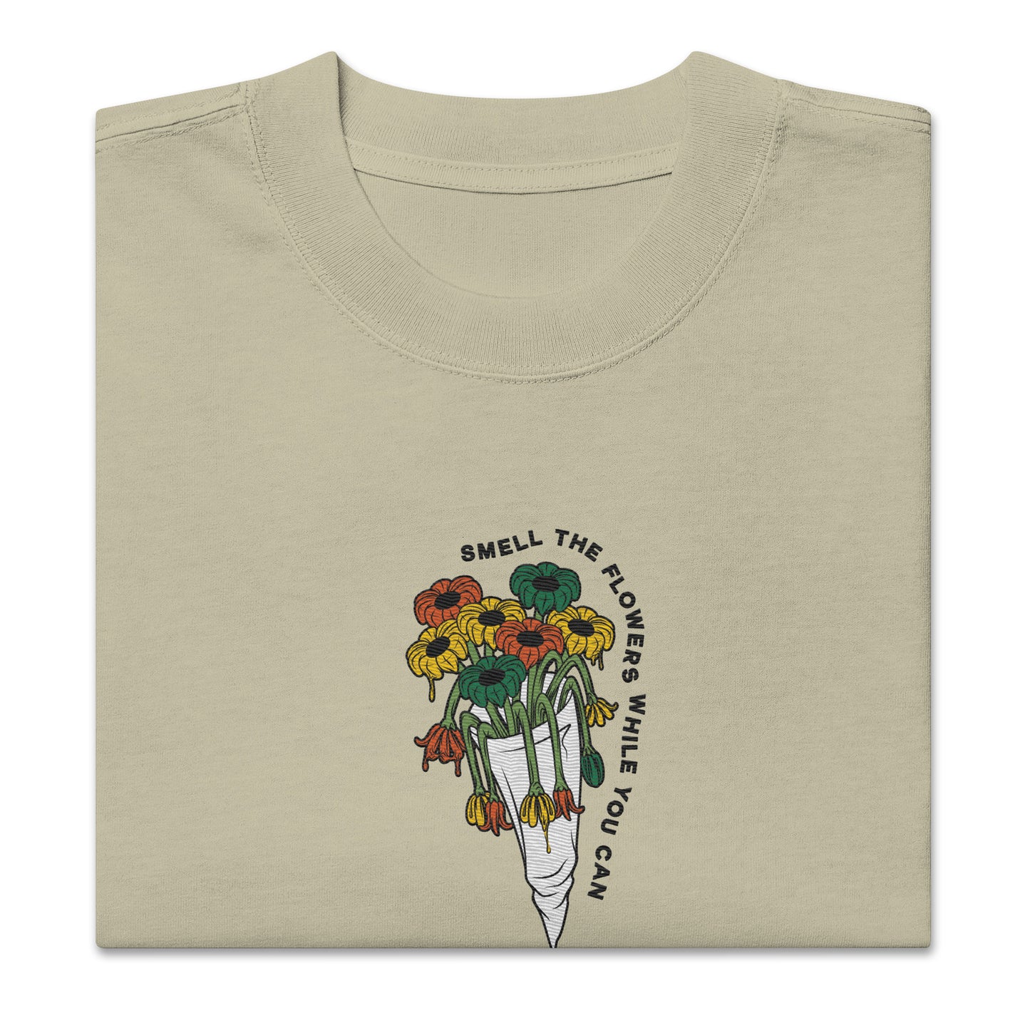 Scattered x Dripped Gawd Smell the Flowers Embroidered Faded T-shirt