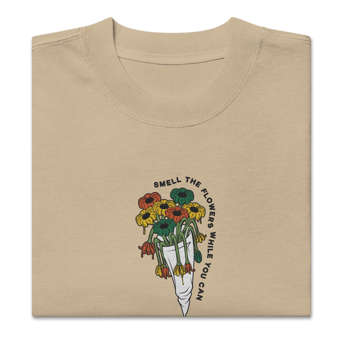 Scattered x Dripped Gawd Smell the Flowers Embroidered Faded T-shirt