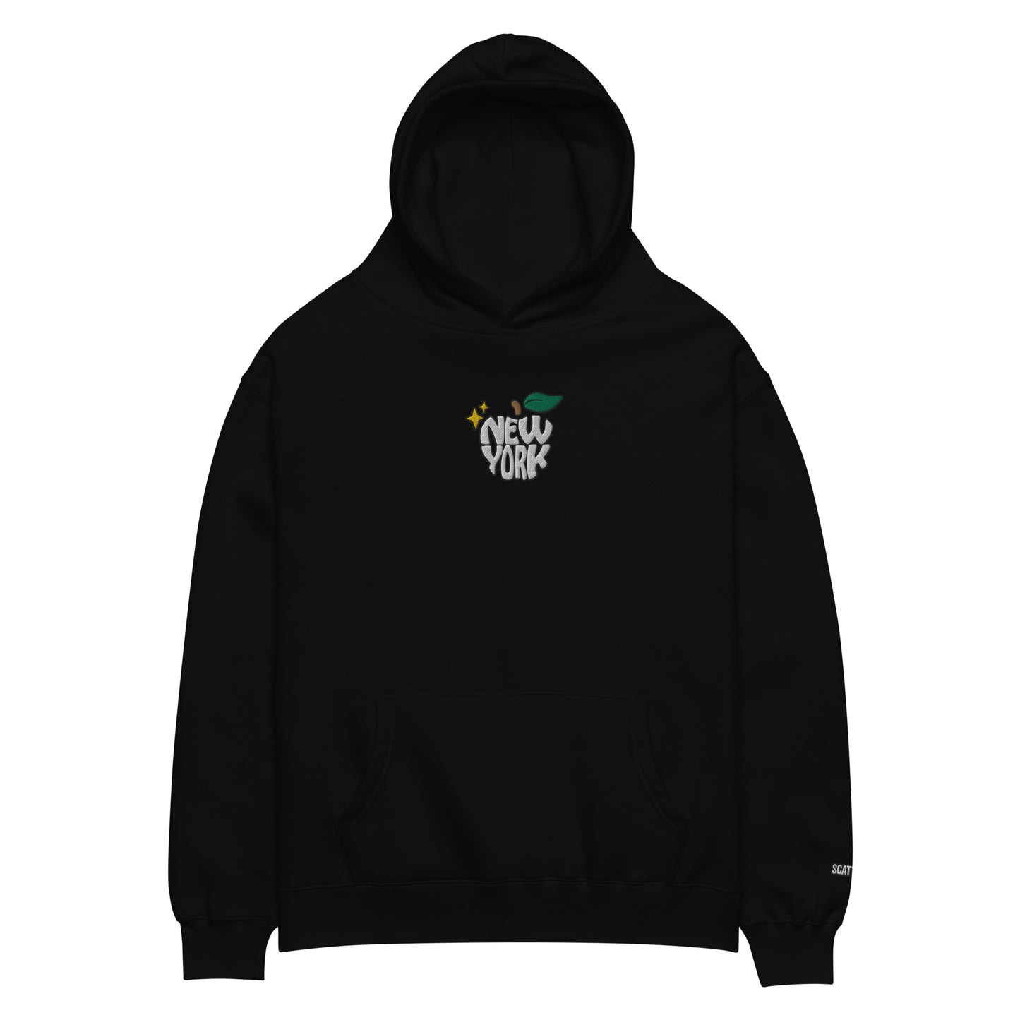 New York Apple Logo Embroidered Black Streetwear Hoodie Sweatshirt | Scattered