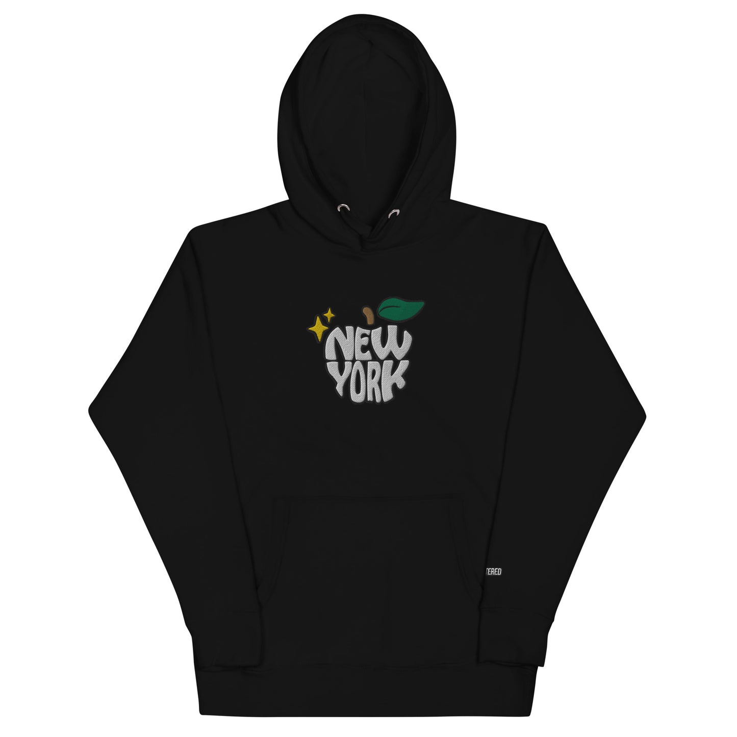 New York Apple Logo Embroidered Black Streetwear Hoodie Sweatshirt | Scattered