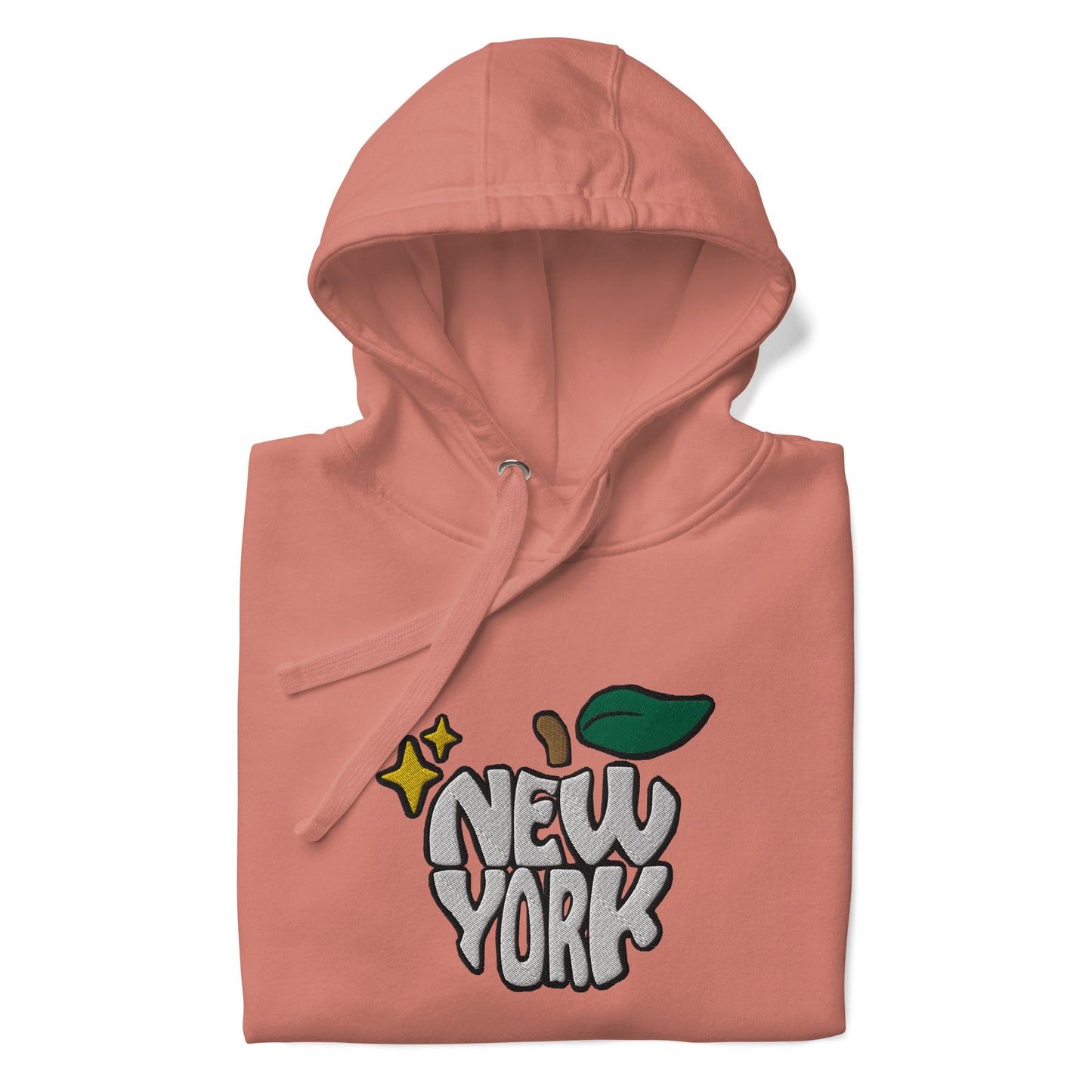 New York Apple Logo Embroidered Salmon Pink Streetwear Hoodie Sweatshirt | Scattered