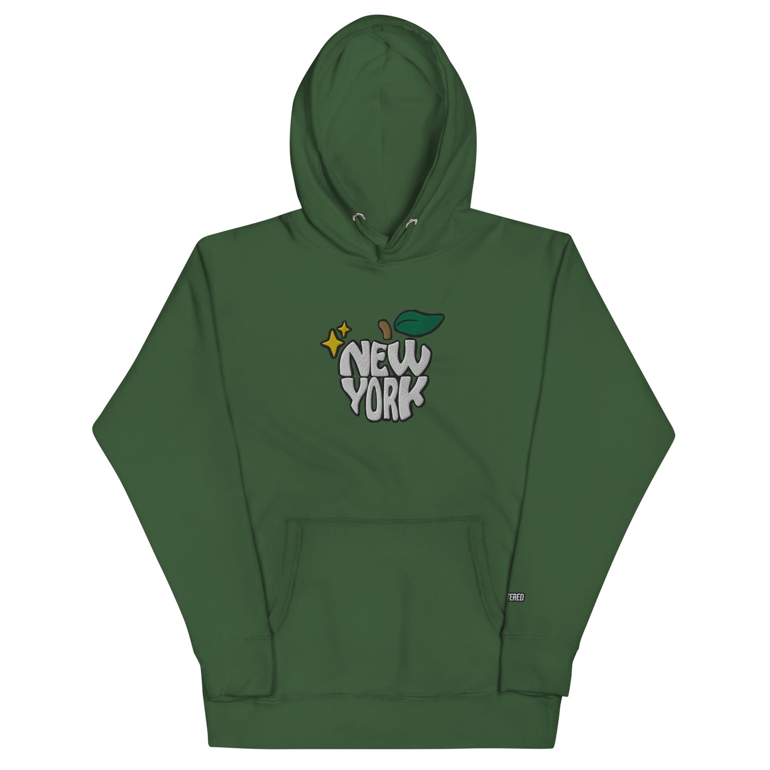 New York Apple Logo Embroidered Green Streetwear Hoodie Sweatshirt | Scattered