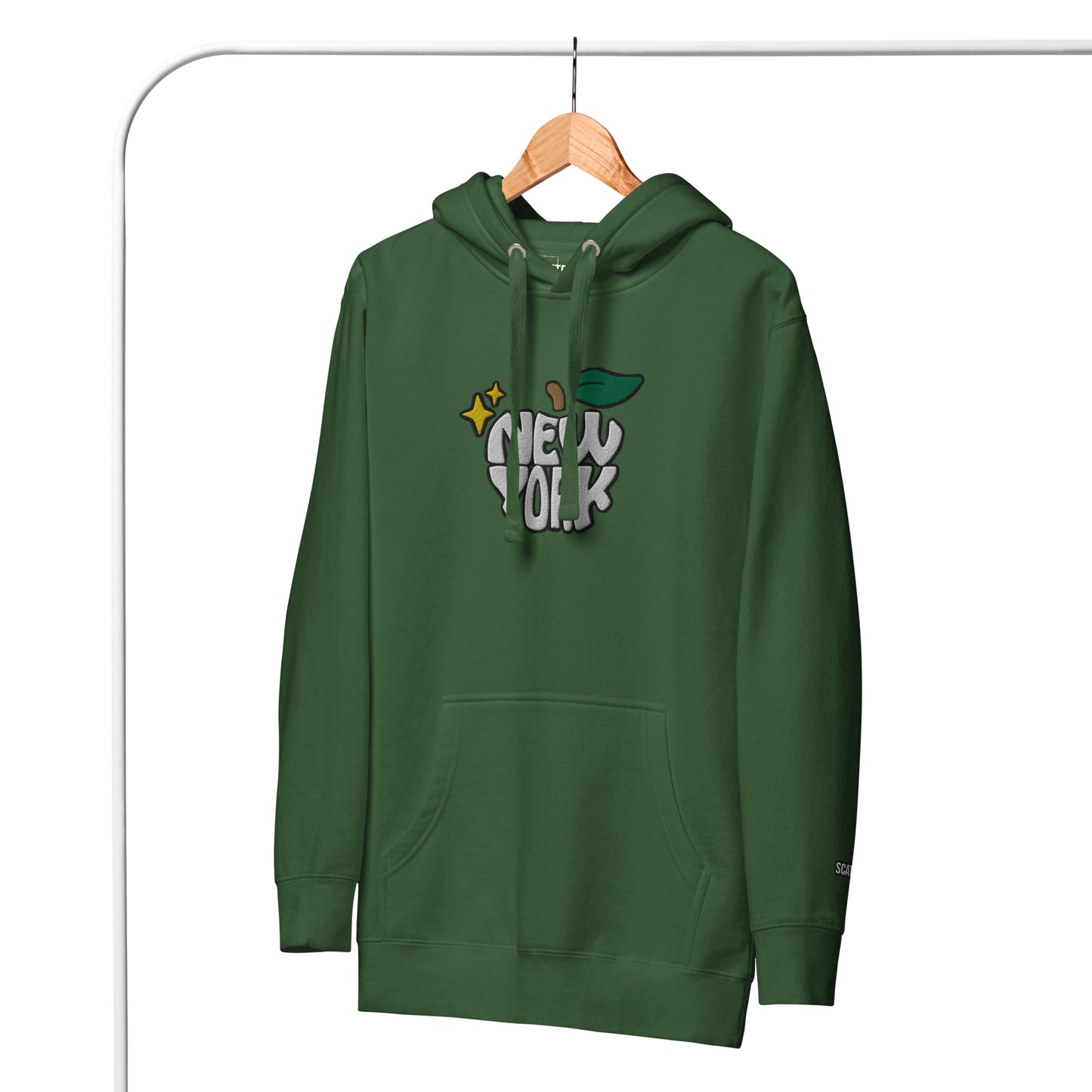 New York Apple Logo Embroidered Green Streetwear Hoodie Sweatshirt | Scattered