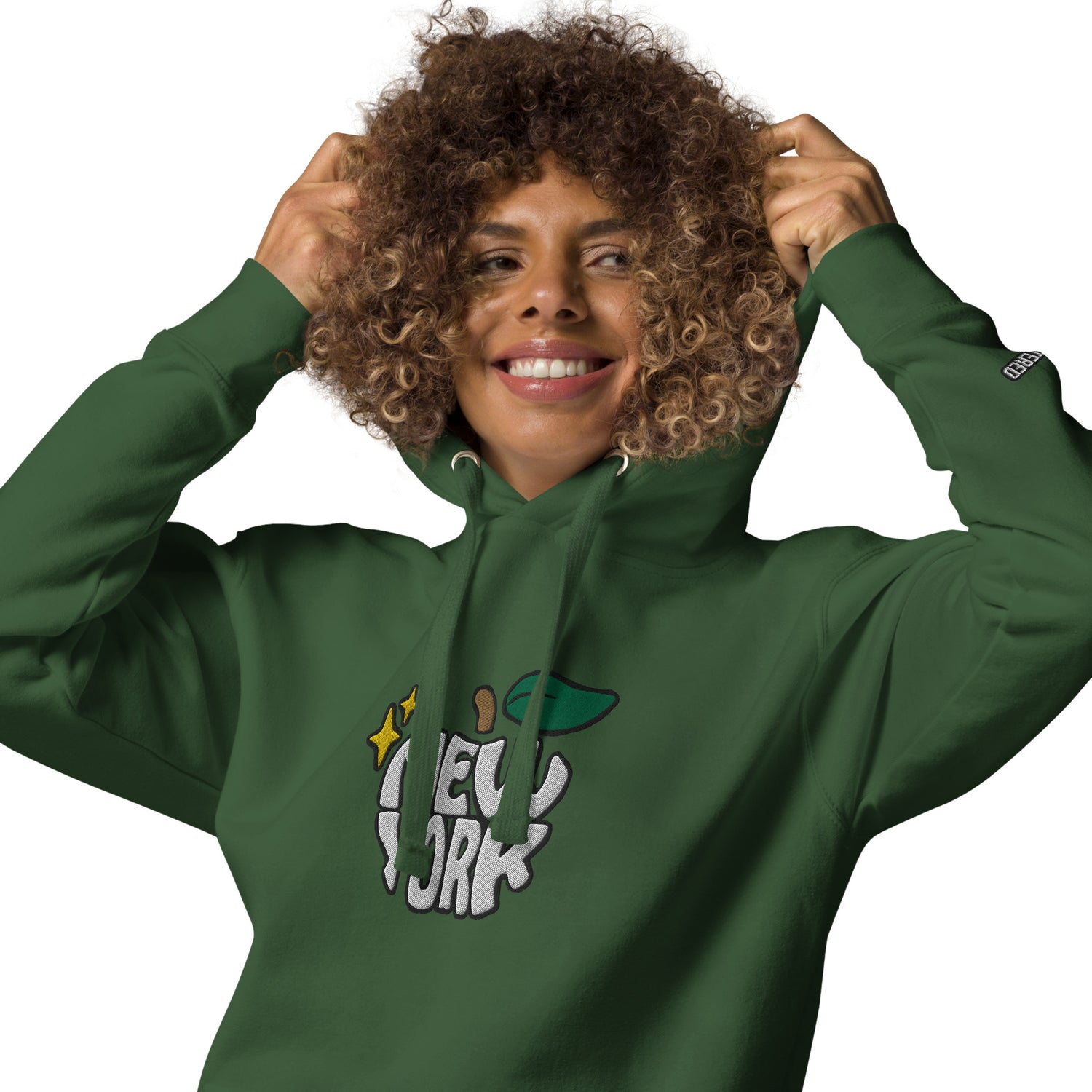 New York Apple Logo Embroidered Green Streetwear Hoodie Sweatshirt | Scattered
