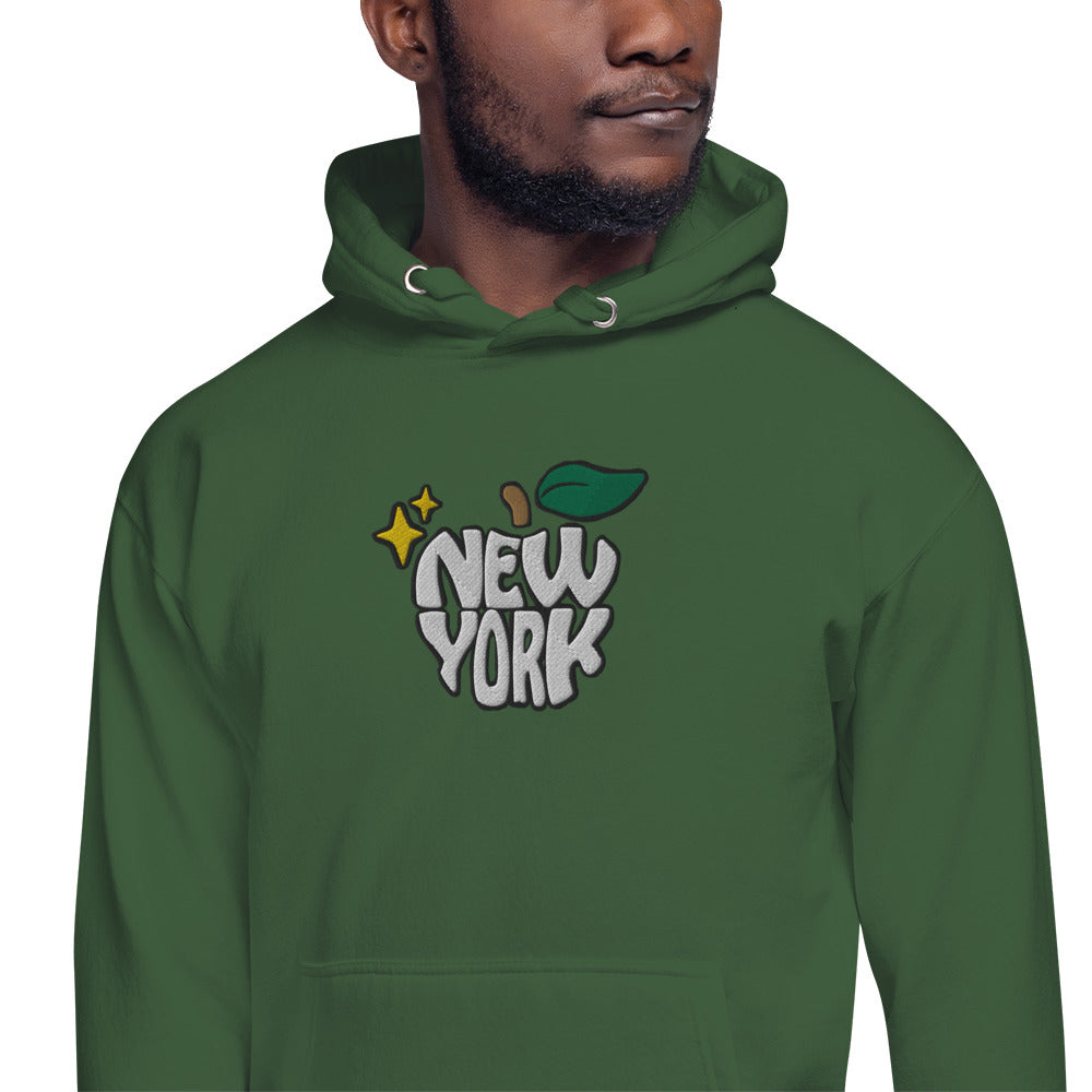 New York Apple Logo Embroidered Green Streetwear Hoodie Sweatshirt | Scattered