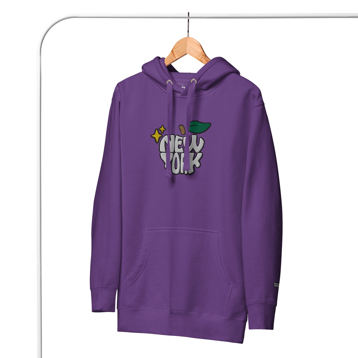 New York Apple Logo Embroidered Purple Streetwear Hoodie Sweatshirt | Scattered
