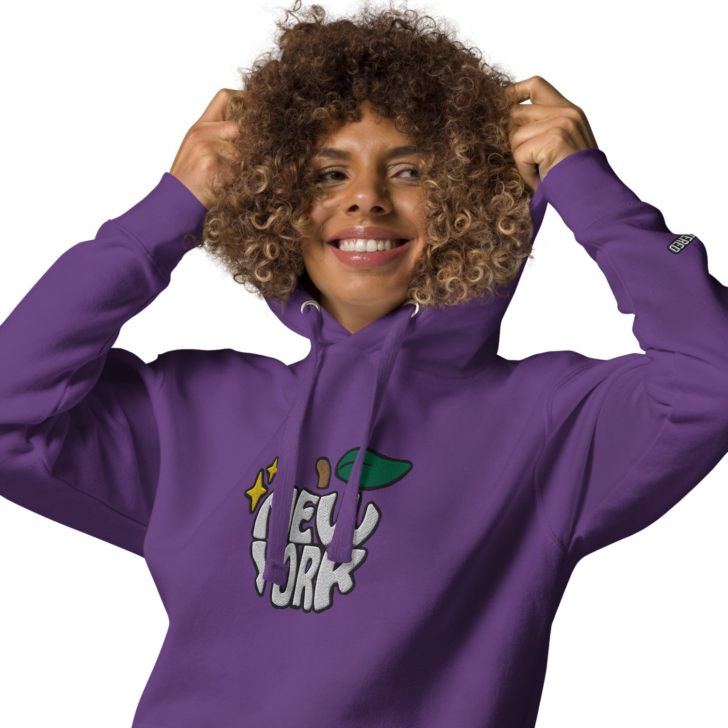 New York Apple Logo Embroidered Purple Streetwear Hoodie Sweatshirt | Scattered