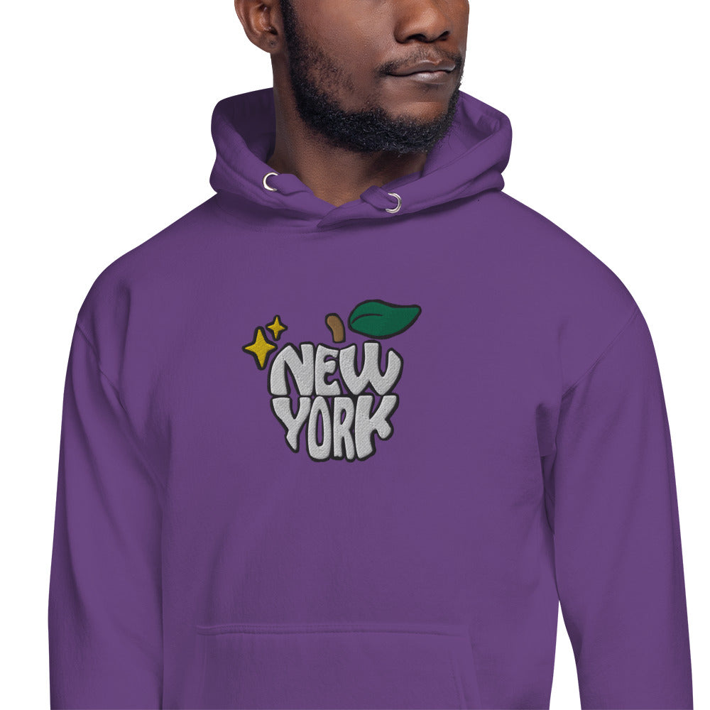 New York Apple Logo Embroidered Purple Streetwear Hoodie Sweatshirt | Scattered