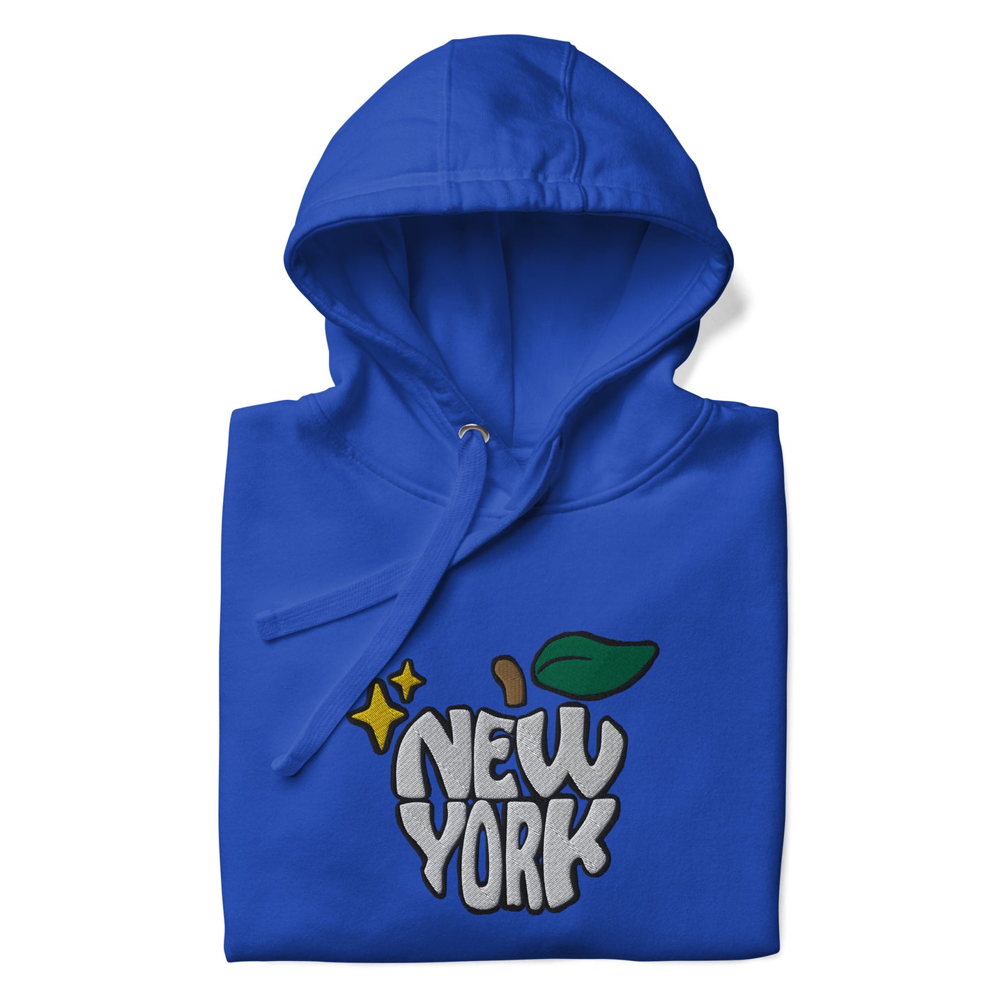 New York Apple Logo Embroidered Royal Blue Streetwear Hoodie Sweatshirt | Scattered