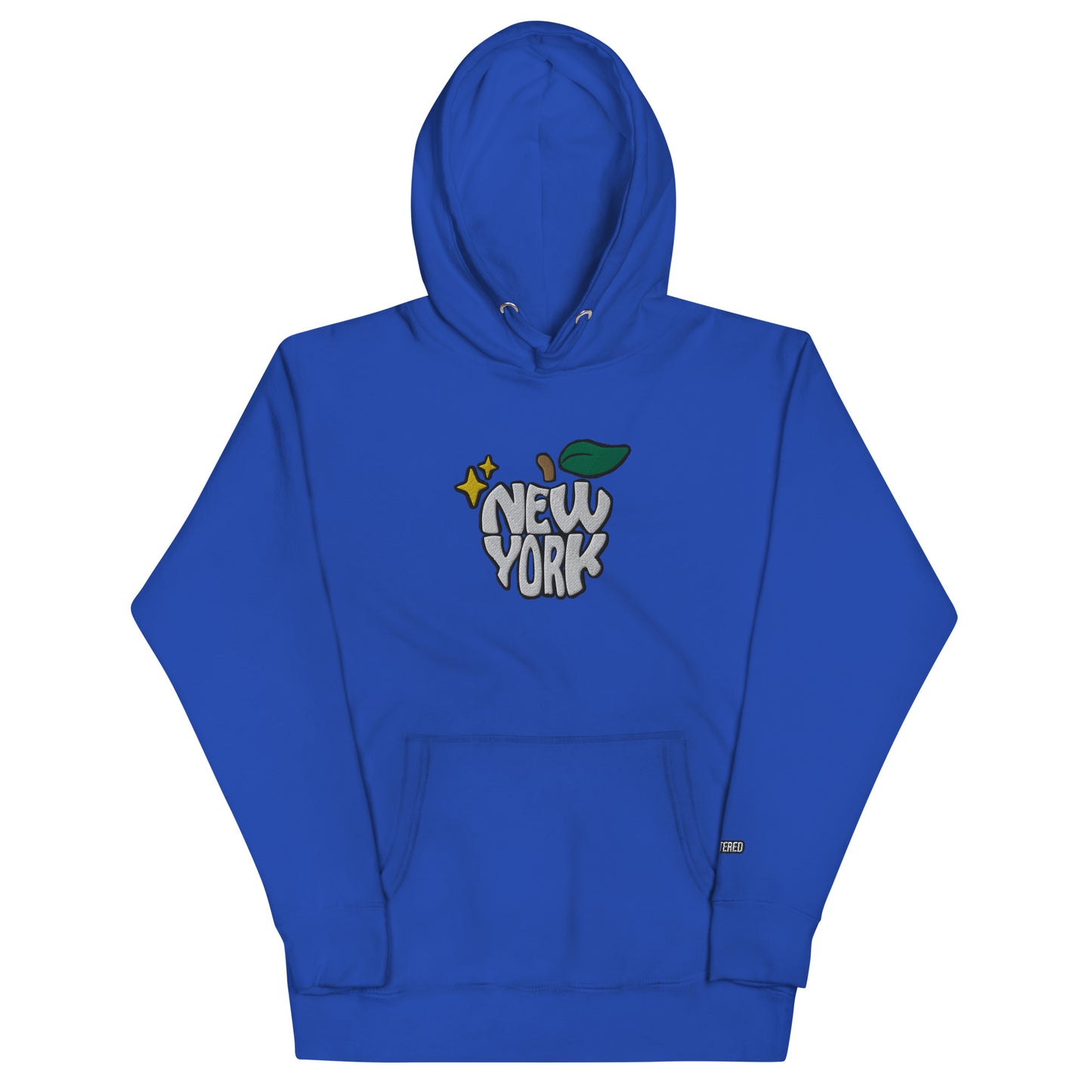 New York Apple Logo Embroidered Royal Blue Streetwear Hoodie Sweatshirt | Scattered