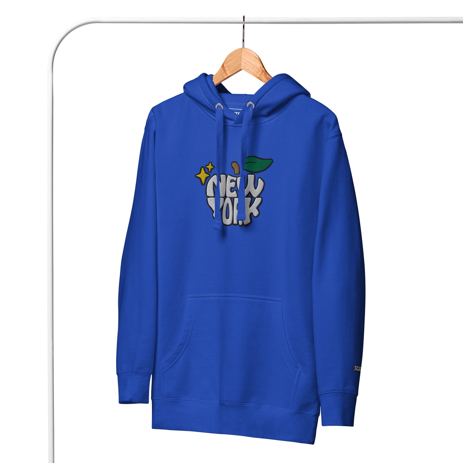 New York Apple Logo Embroidered Royal Blue Streetwear Hoodie Sweatshirt | Scattered