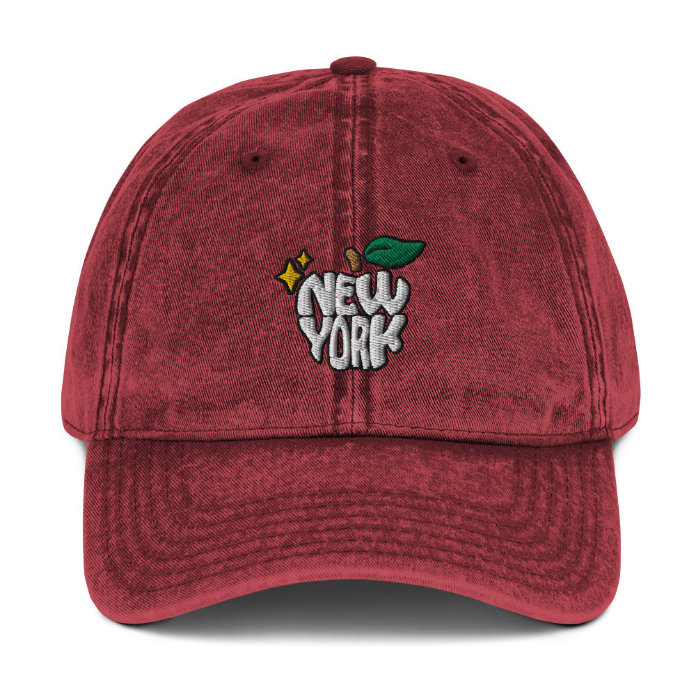 New York Apple Logo Embroidered Vintage Cotton Twill Cap