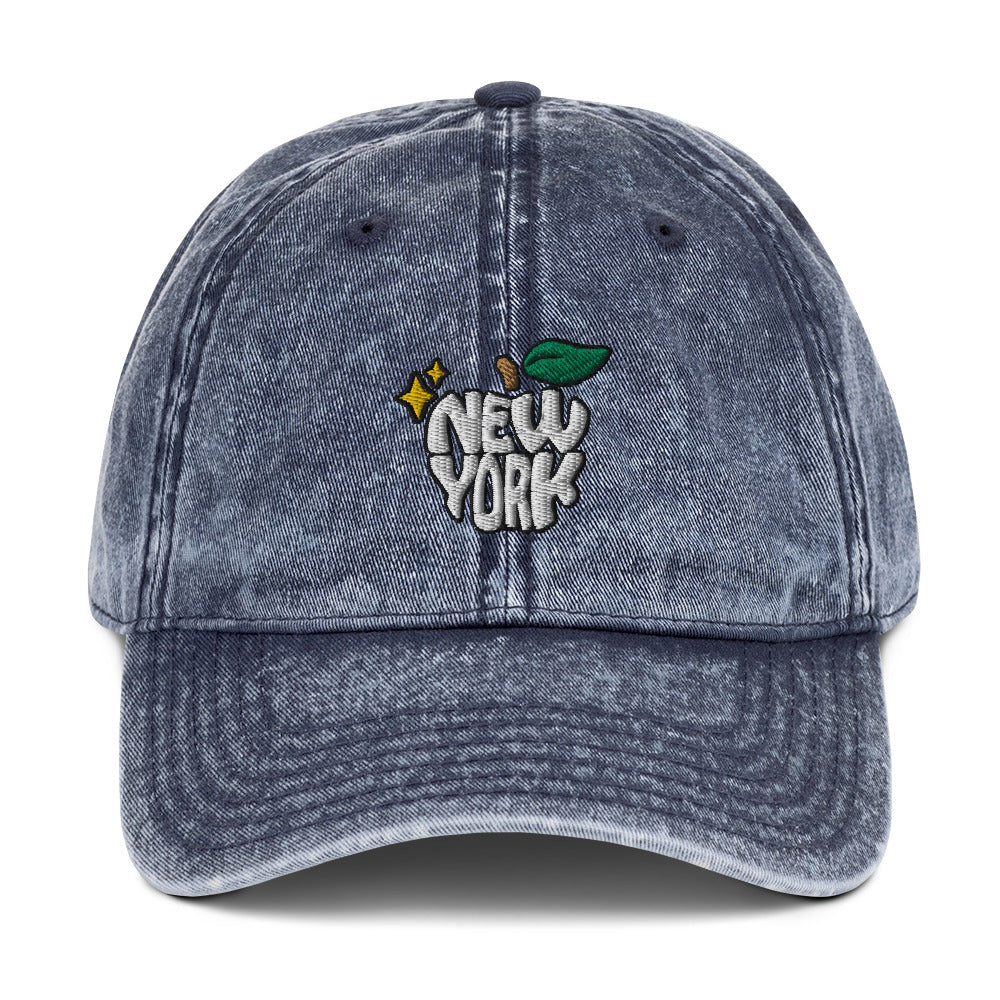 New York Apple Logo Embroidered Vintage Cotton Twill Cap