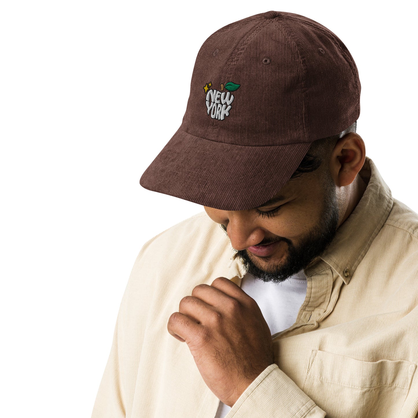 New York Apple Logo Embroidered Brown Vintage Corduroy Hat Scattered Streetwear
