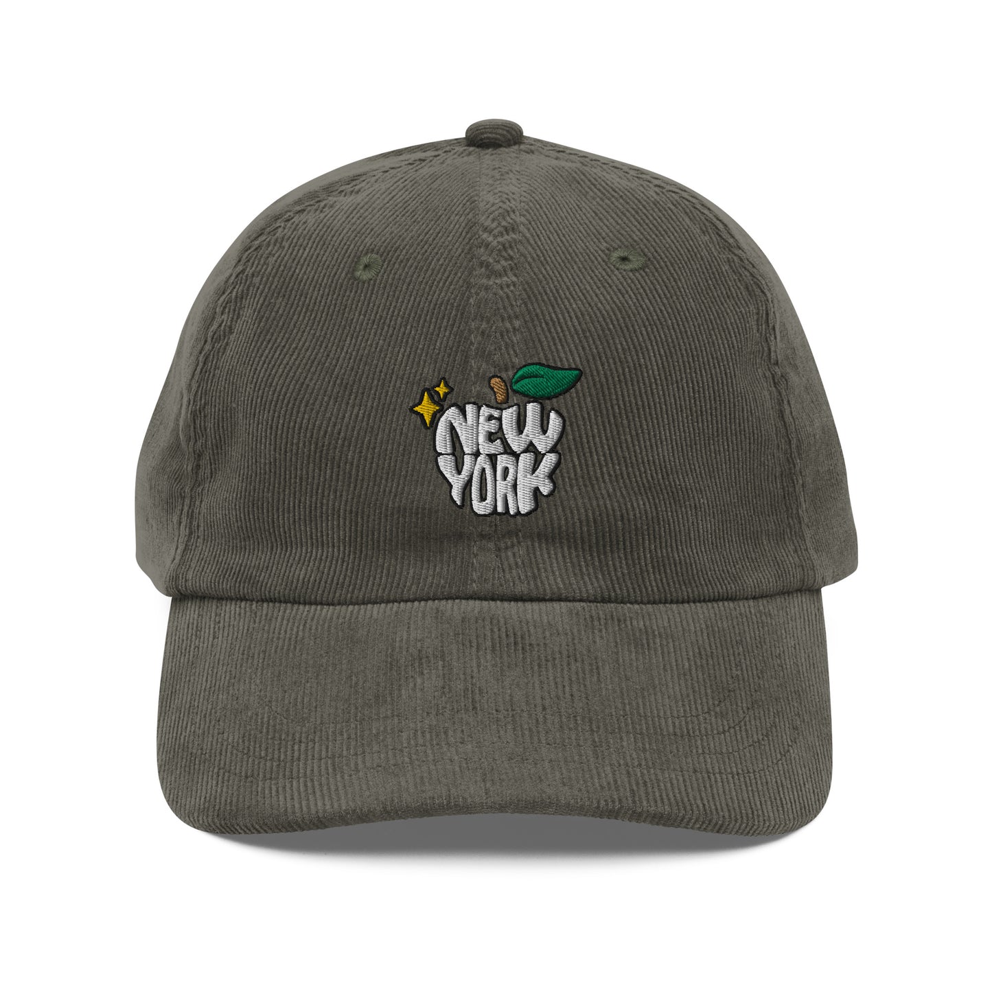 New York Apple Logo Embroidered Olive Vintage Corduroy Hat Scattered Streetwear