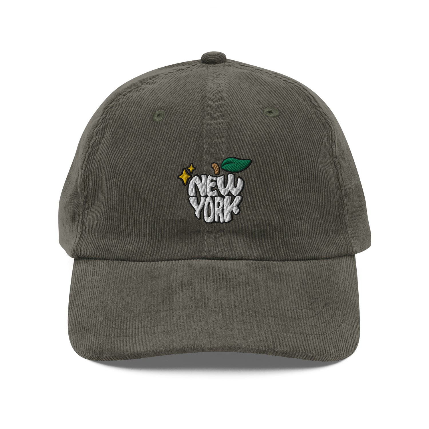 New York Apple Logo Embroidered Olive Vintage Corduroy Hat Scattered Streetwear