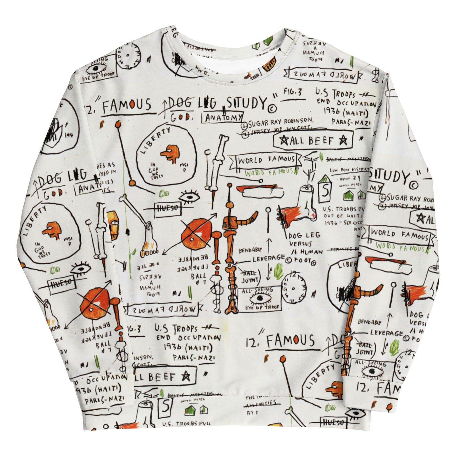 Jean-Michel Basquiat "Dog Leg Study" Artwork Printed Premium Streetwear Crewneck Sweatshirt Harajuku Graffiti