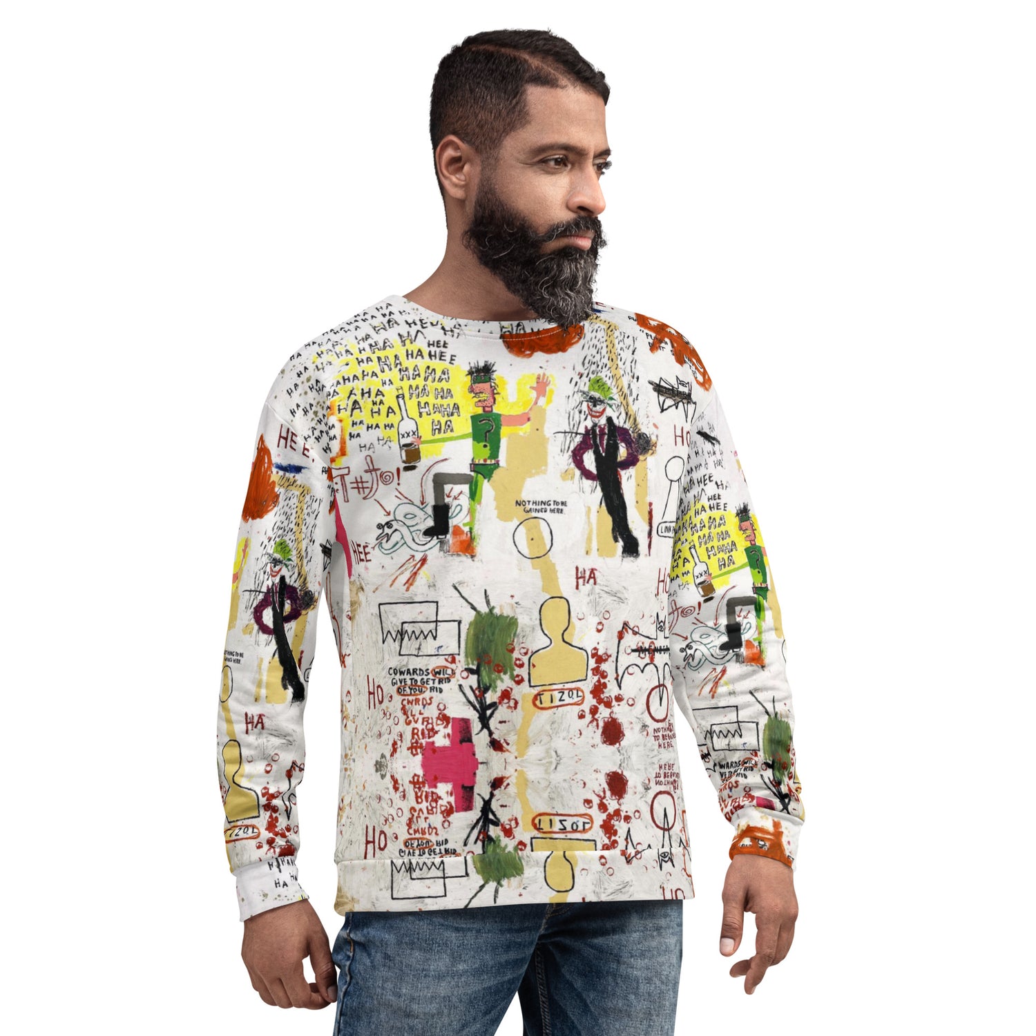 Jean-Michel Basquiat "Riddle Me This Batman" Artwork Printed Premium Streetwear Crewneck Sweatshirt Harajuku Graffiti