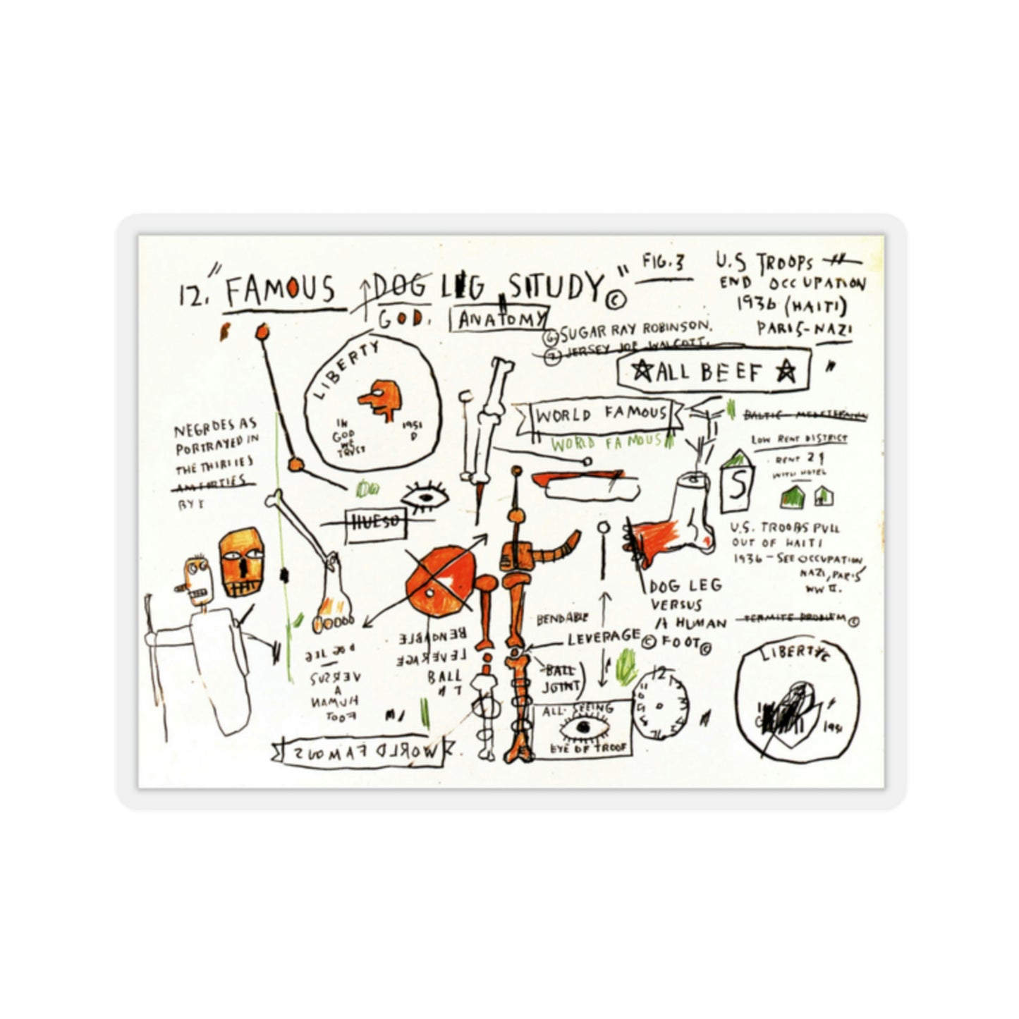 Jean-Michel Basquiat "Dog Leg Study" Artwork Sticker