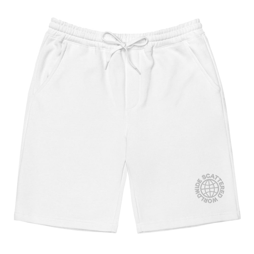 White Embroidered Worldwide Logo Shorts